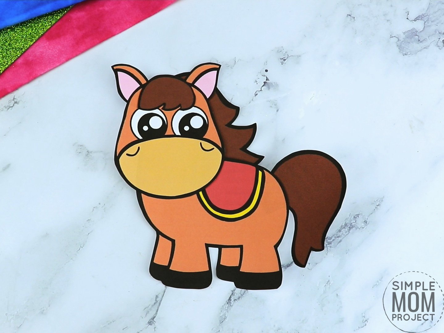 Free printable horse coloring page template for kids, preschoolers and kindergartners