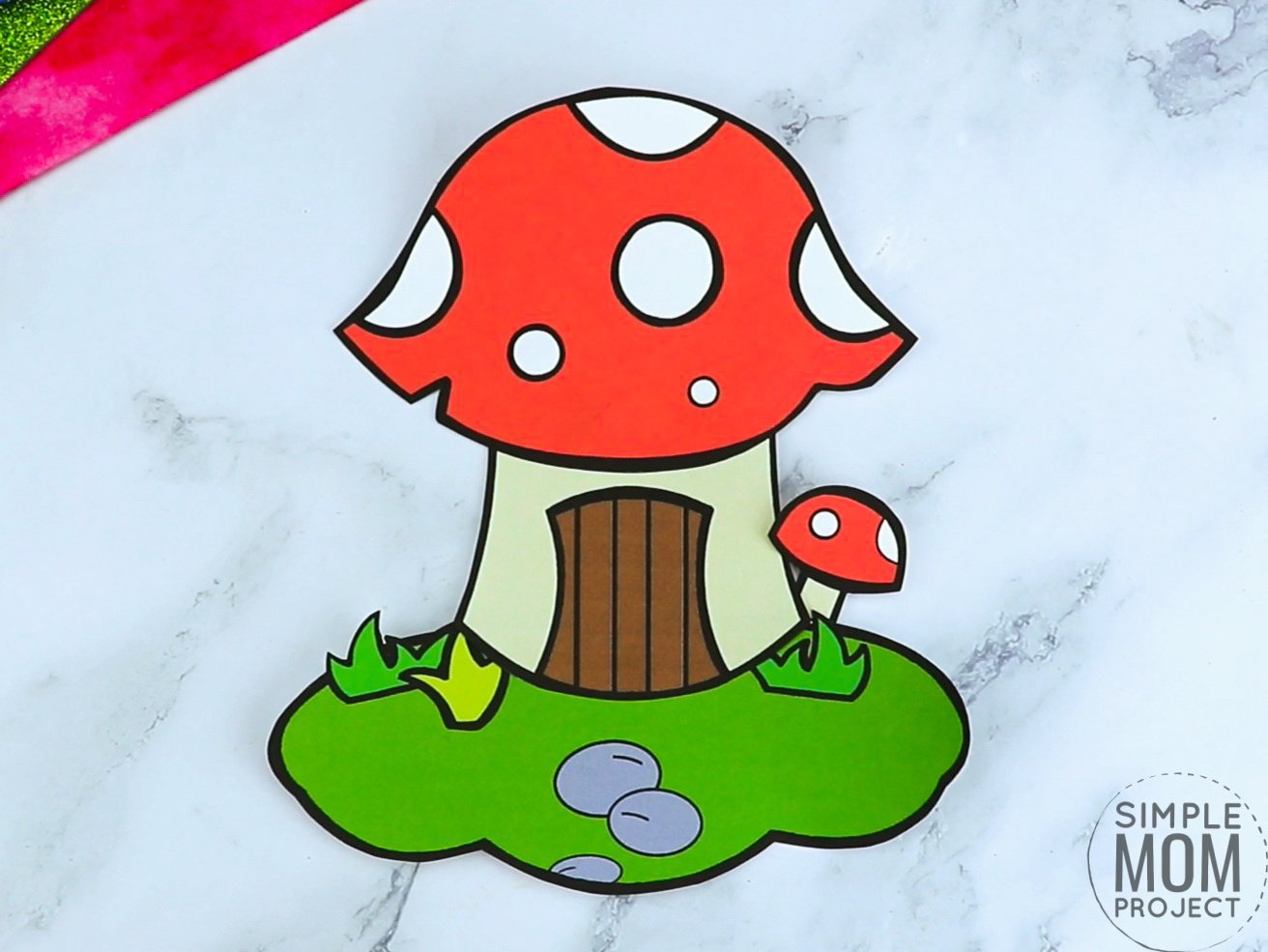 Free printable mushroom coloring page template for kids, preschoolers and kindergartners