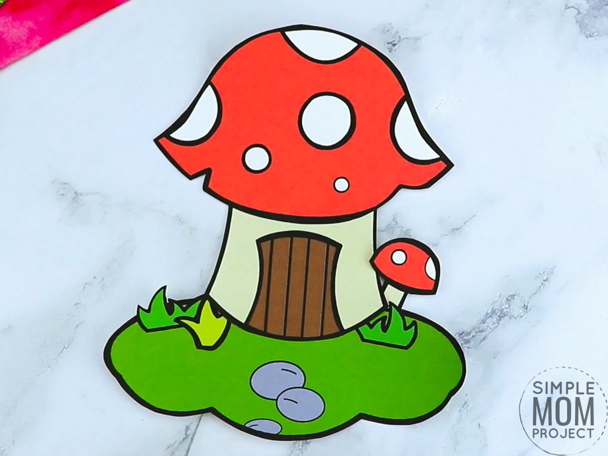 Free printable mushroom coloring page template for kids, preschoolers and kindergartners