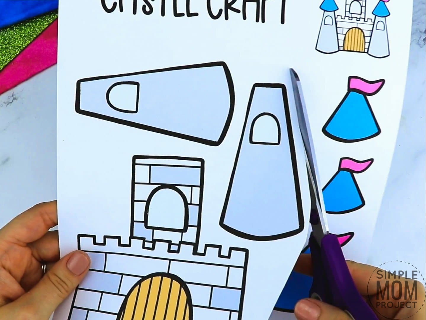 Free printable princess castle coloring page template for kids, preschoolers and kindergartners