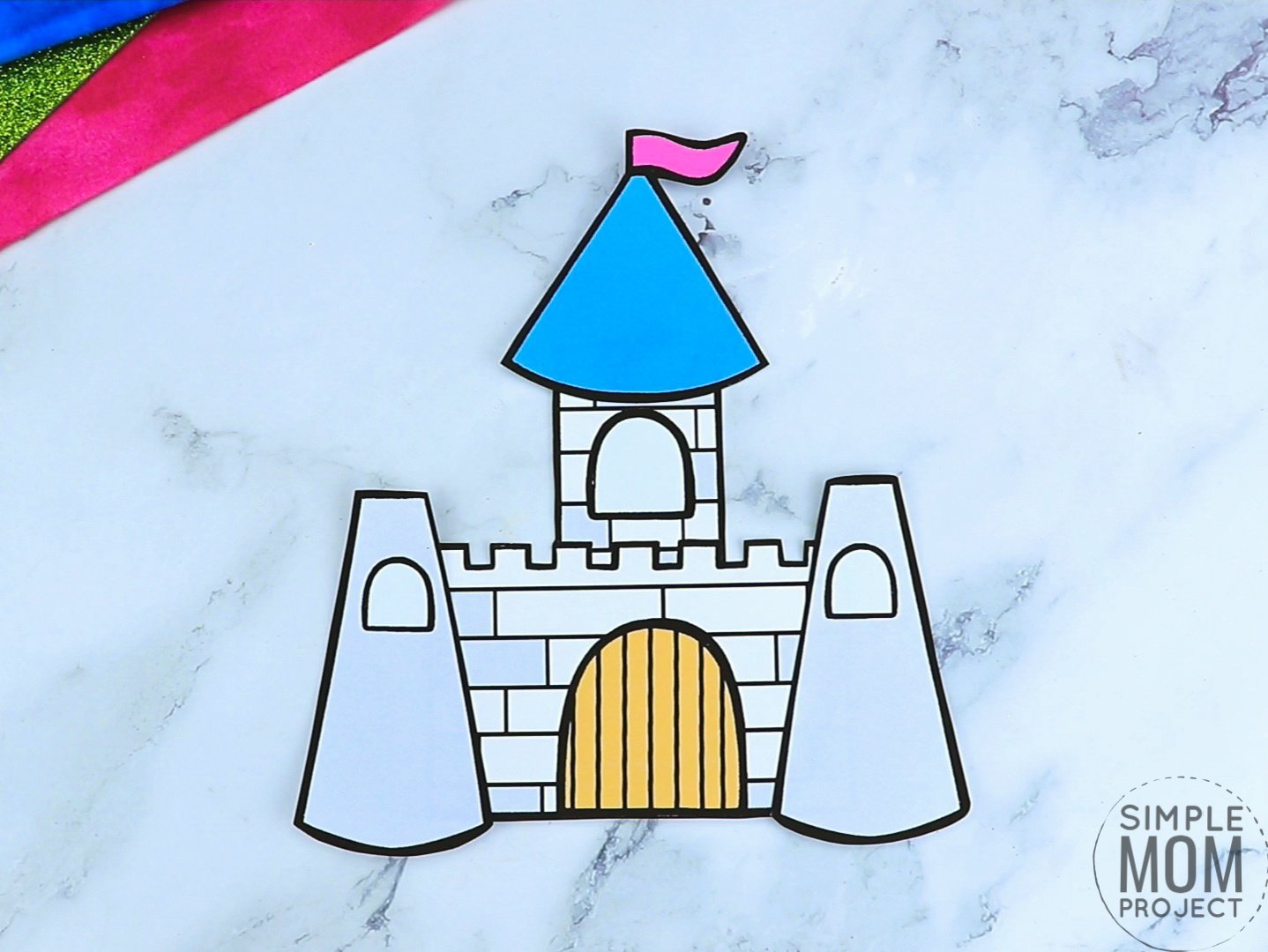 Free printable princess castle coloring page template for kids, preschoolers and kindergartners