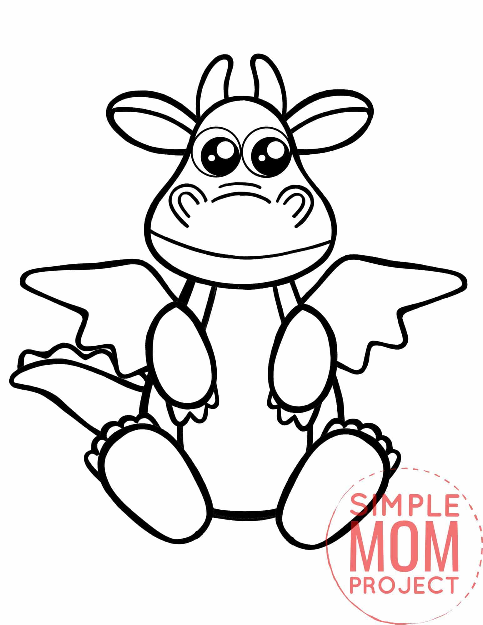 Free printable dragon coloring page template for kids, preschoolers and kindergartners