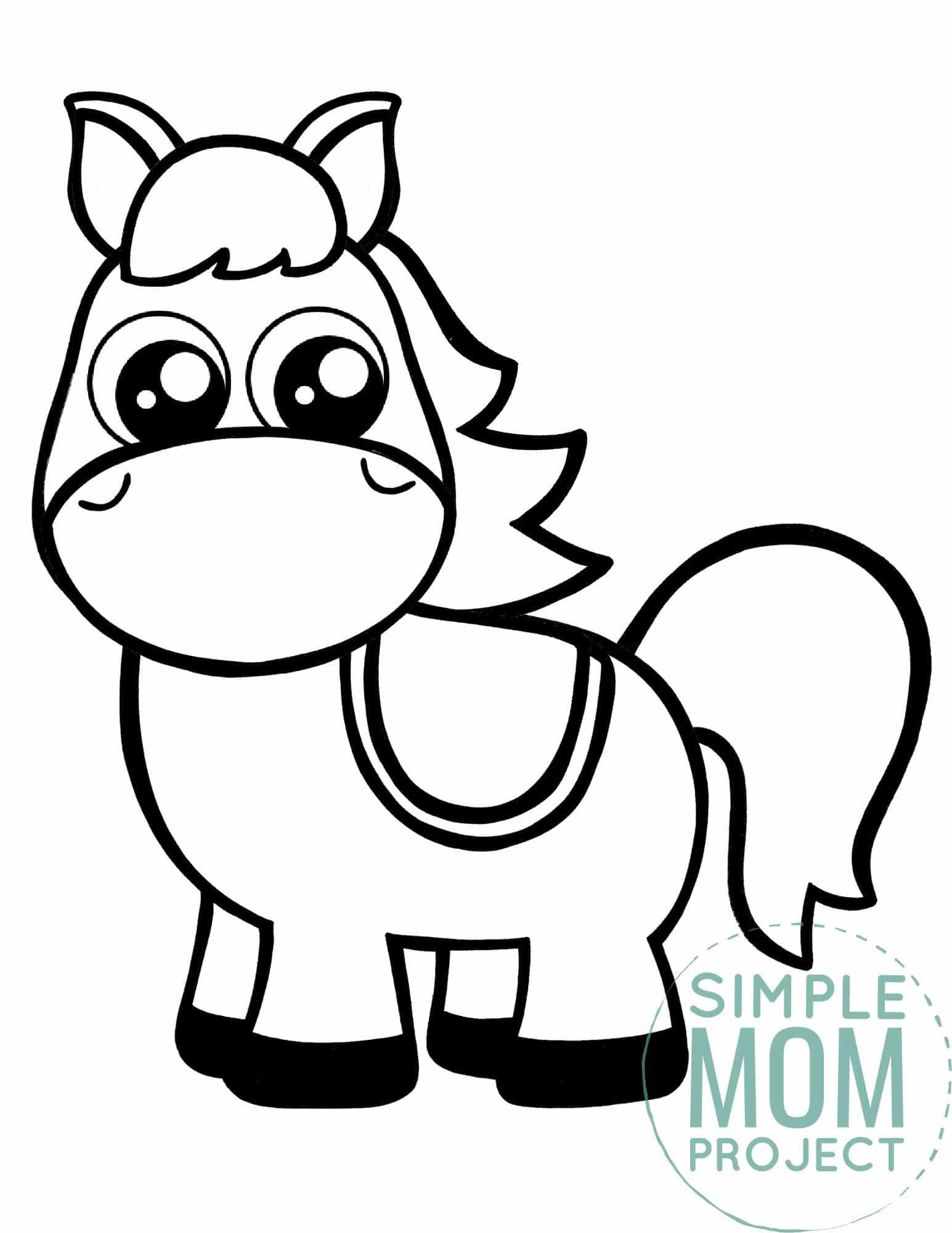 Free printable horse coloring page template for kids, preschoolers and kindergartners