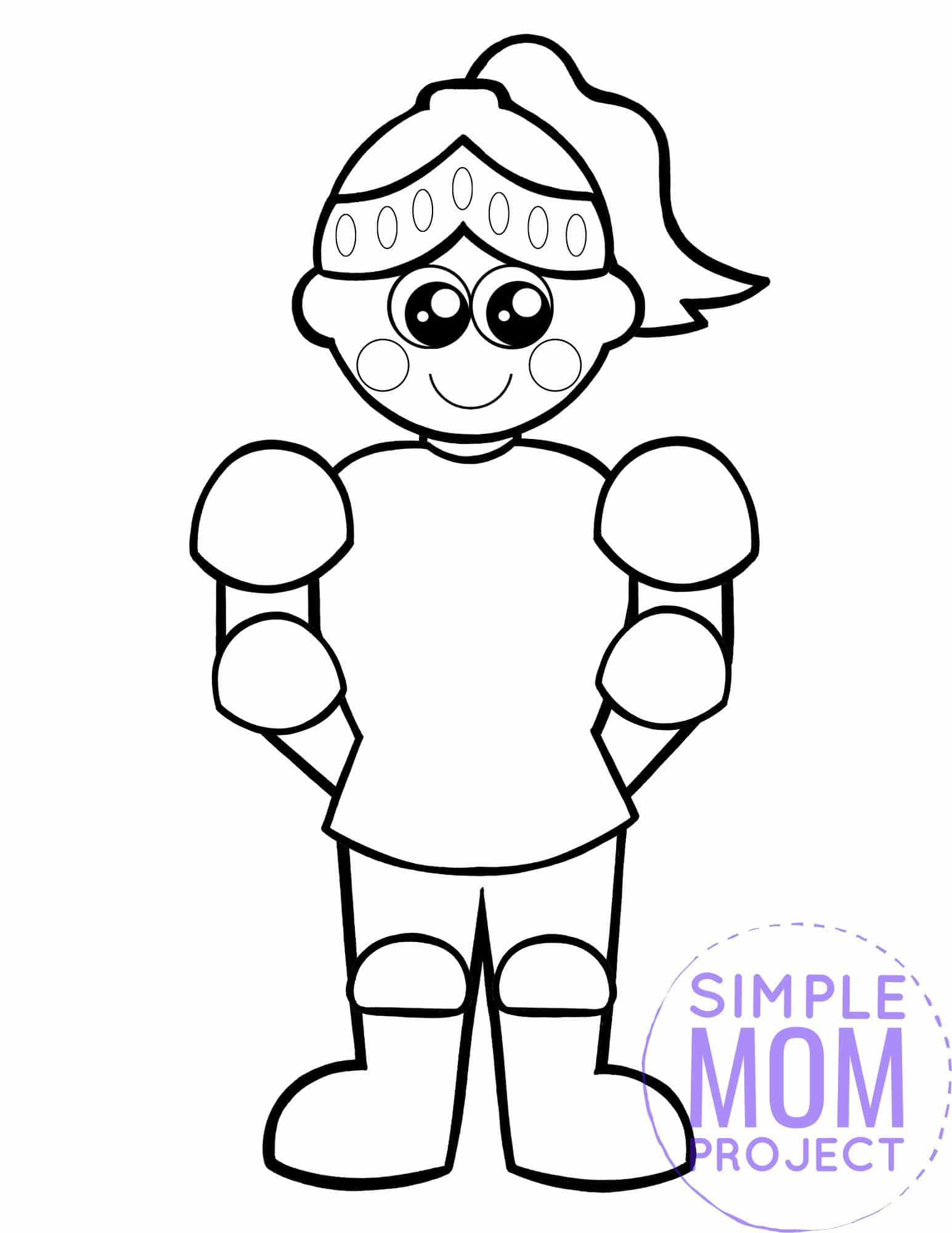 Free printable royal knight page template for kids, preschoolers and kindergartners