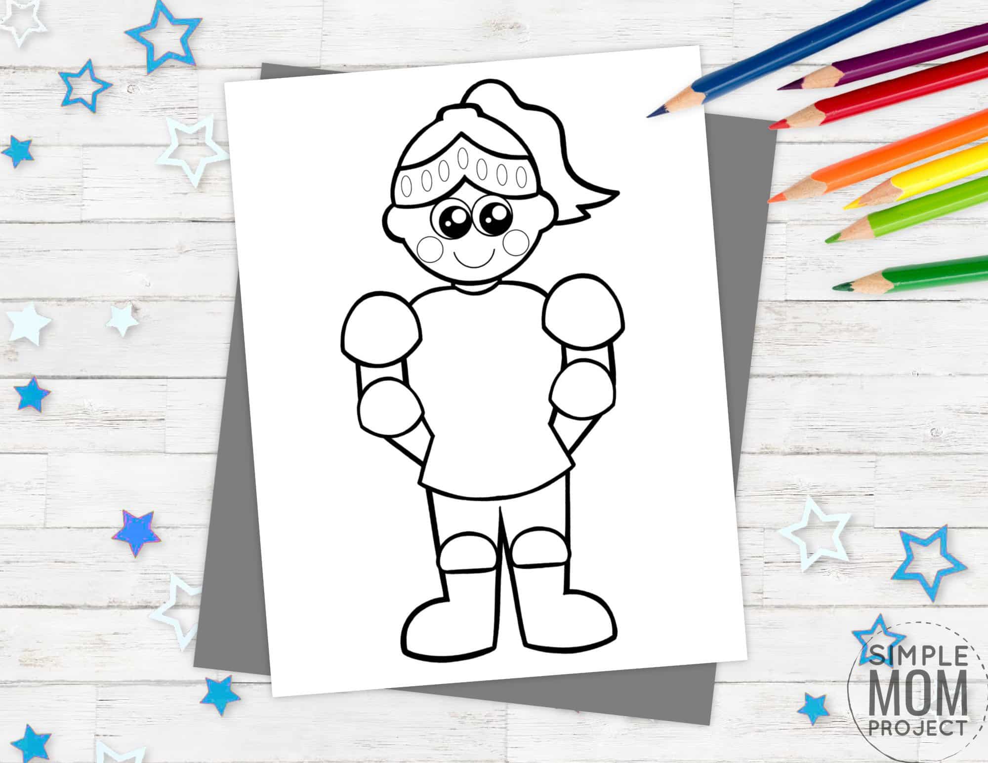 Free printable royal knight page template for kids, preschoolers and kindergartners