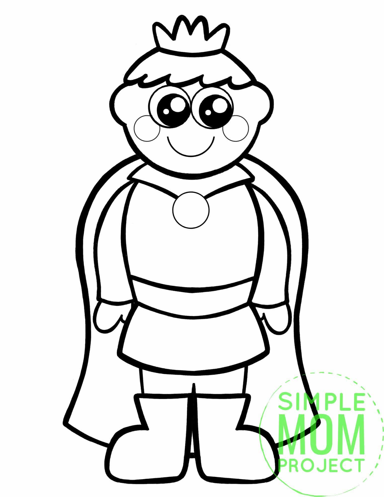 Free printable royal prince page template for kids, preschoolers and kindergartners