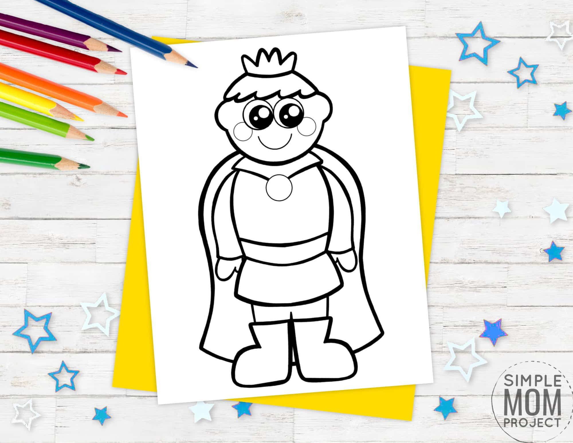 Free printable royal prince page template for kids, preschoolers and kindergartners