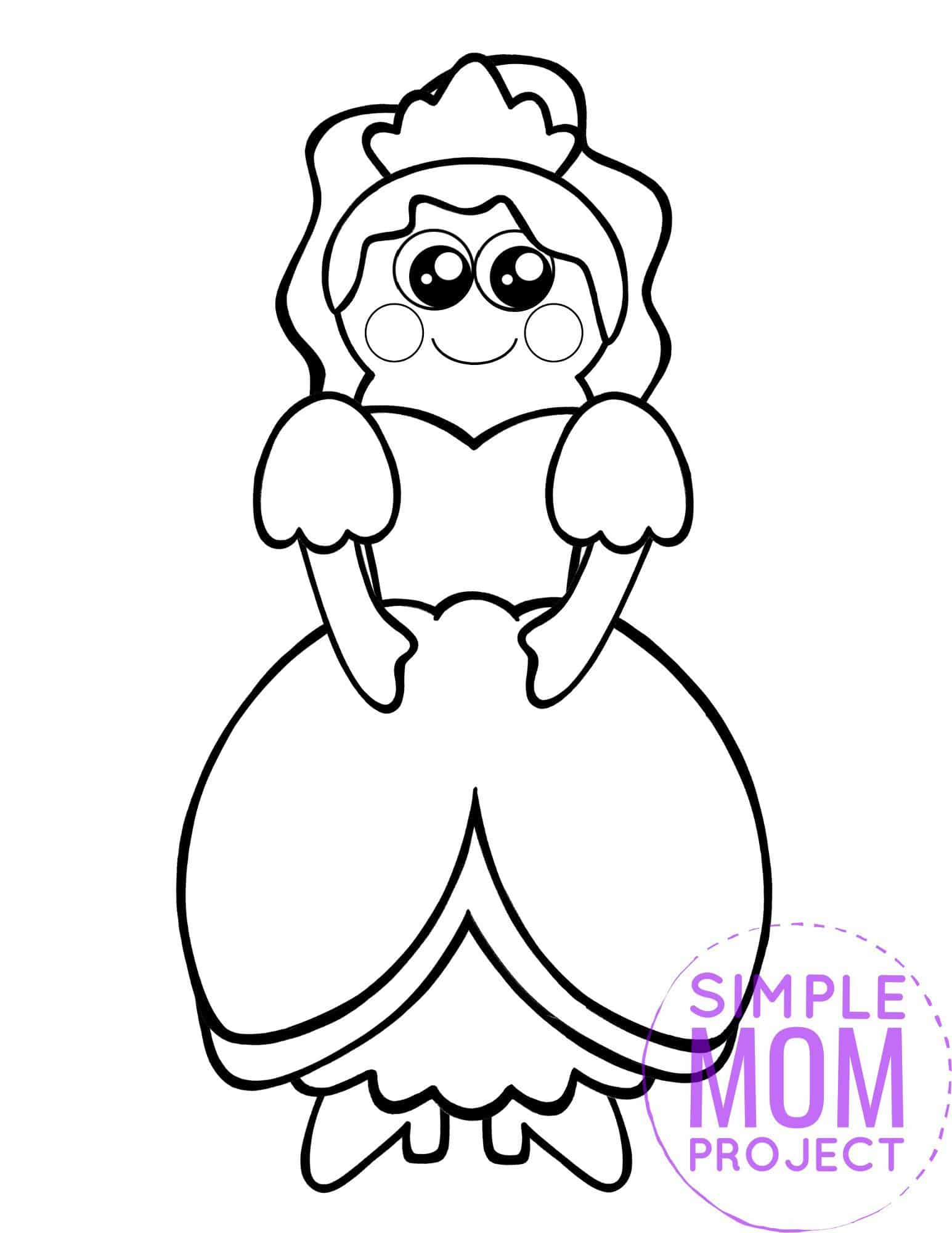 Free printable royal princess page template for kids, preschoolers and kindergartners