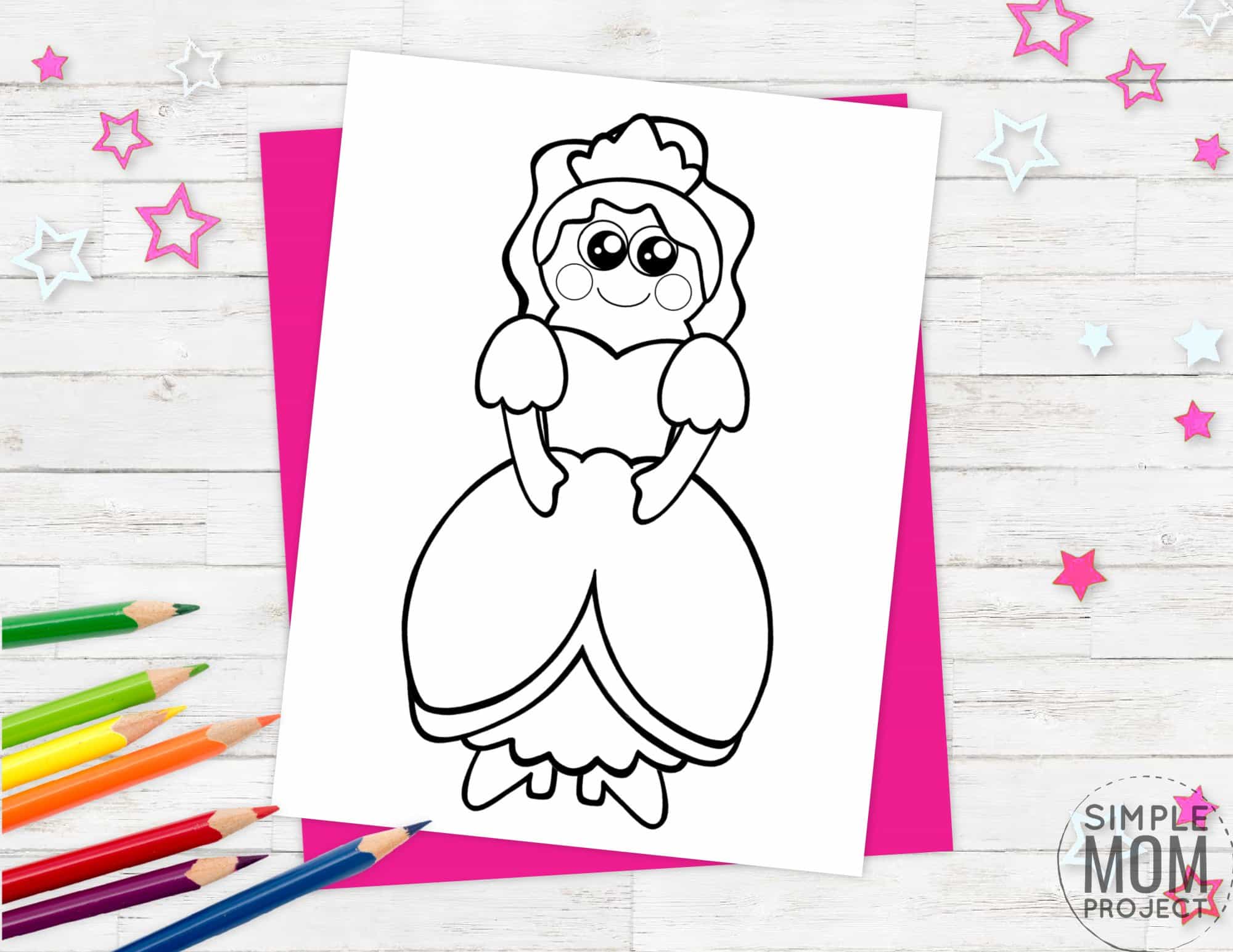 Free printable royal princess page template for kids, preschoolers and kindergartners