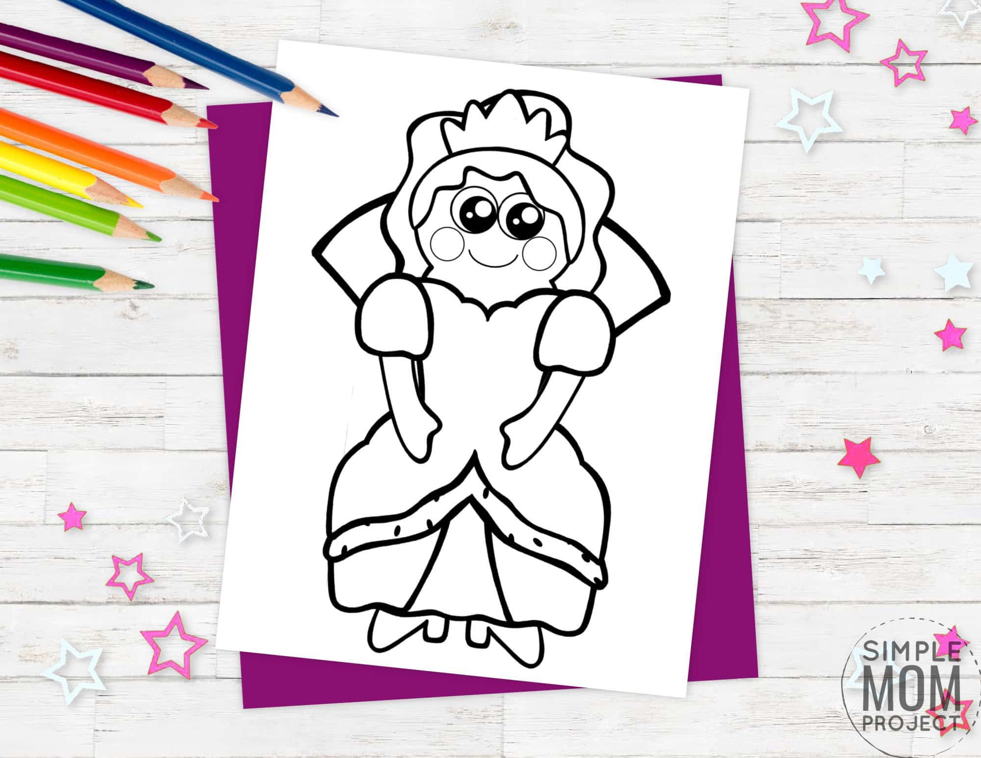 Free printable royal queen page template for kids, preschoolers and kindergartners