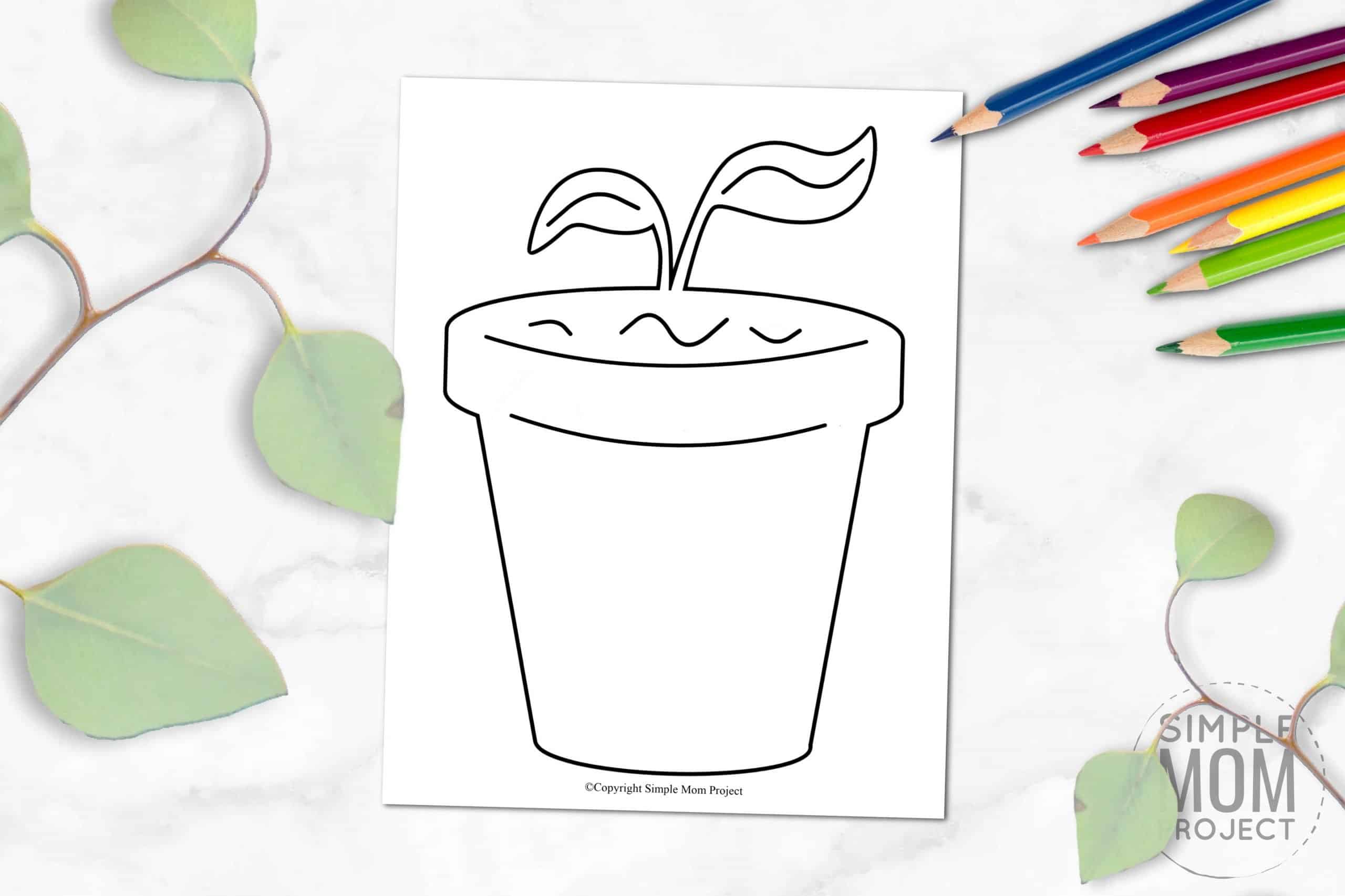 Free Printable Spring and Summer Flower Pot template silhouette for kids preschoolers and toddlers