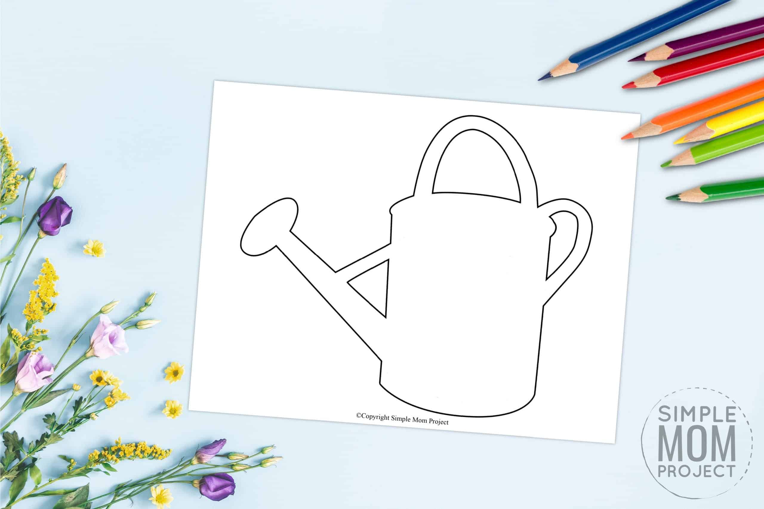 Free Printable Spring and Summer Watering Bucket Pail template silhouette for kids preschoolers and toddlers