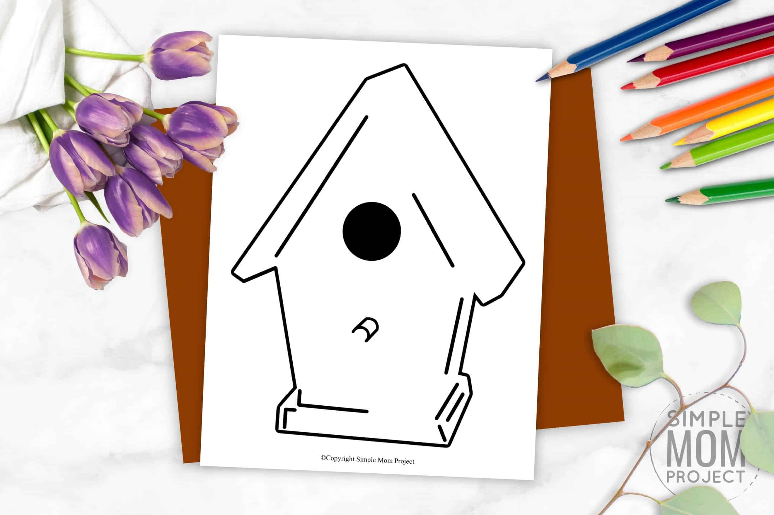 Free Printable Spring and Summer Bird House template silhouette for kids preschoolers and toddlers