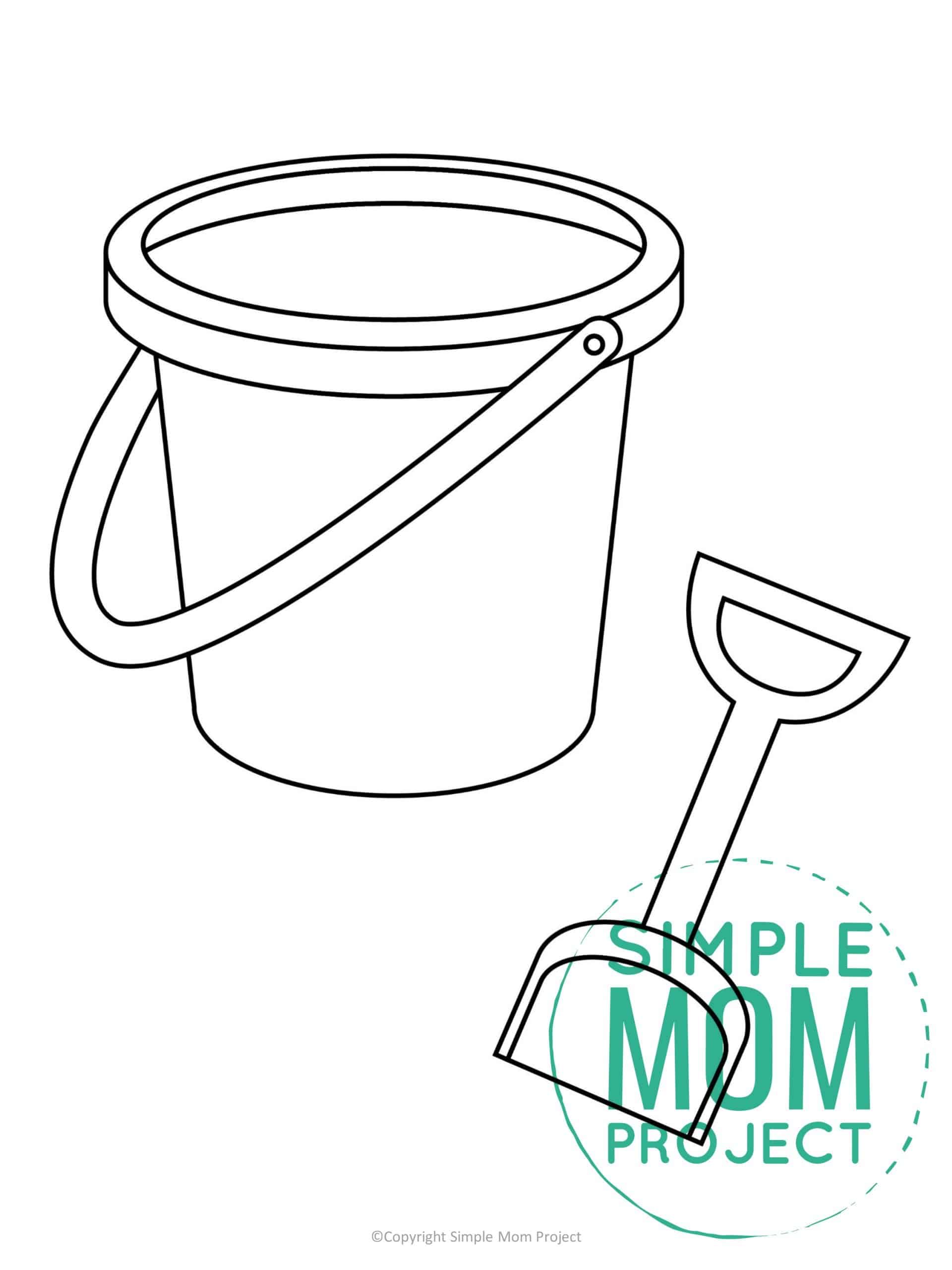 Free printable beach pail and shovel template for kids, preschoolers, and toddlers
