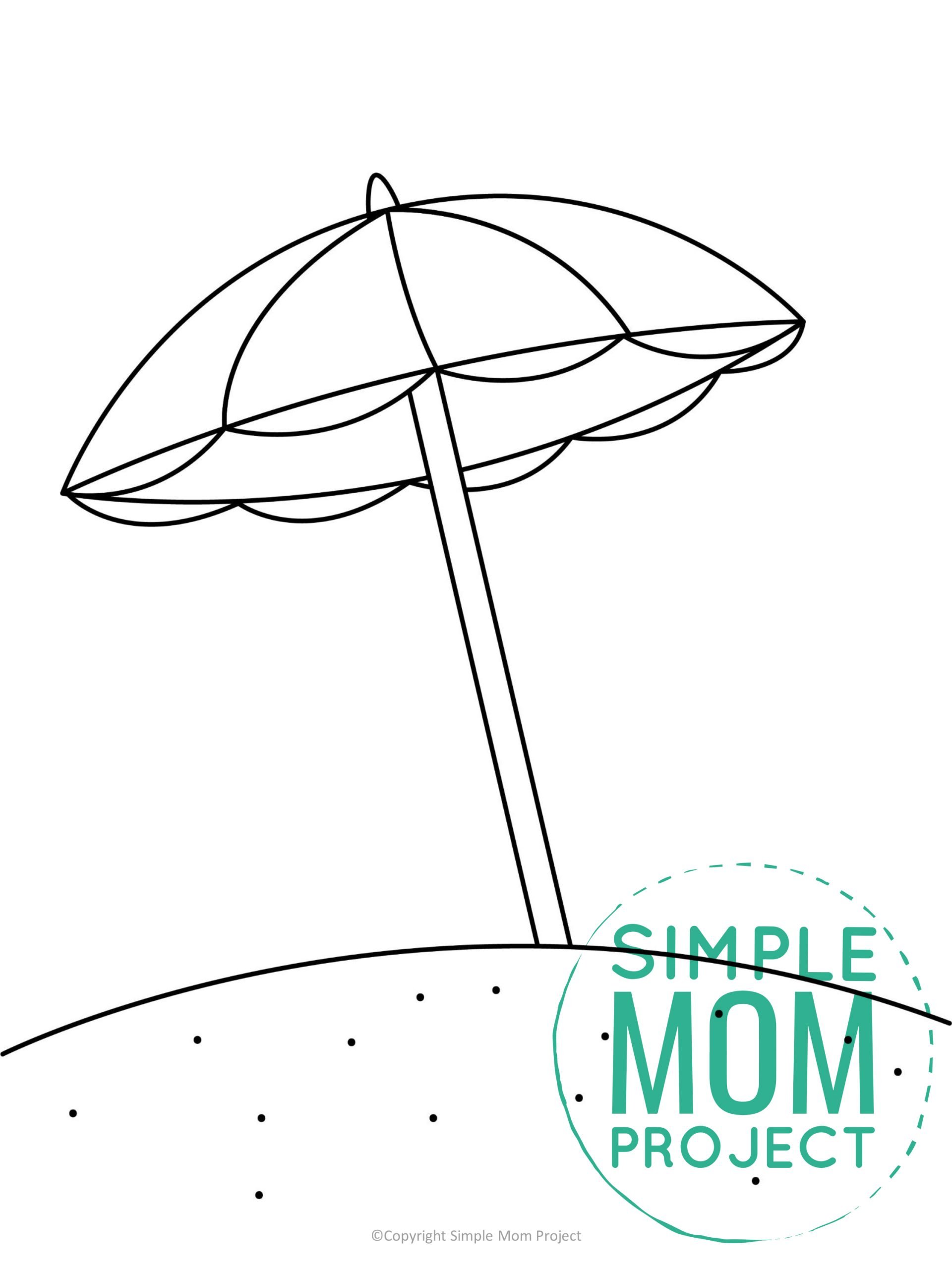Free printable beach umbrella template for kids, preschoolers, and toddlers