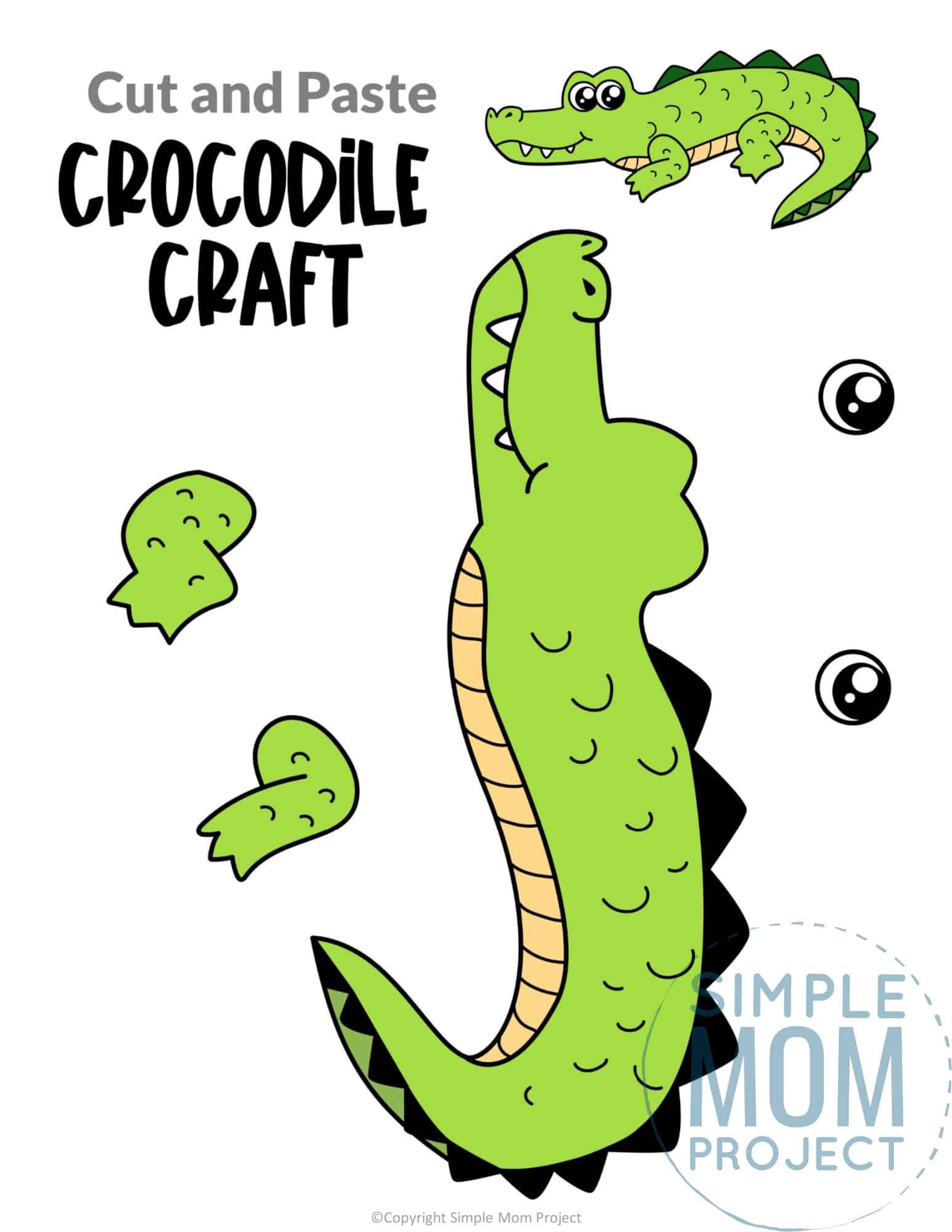 Crocodile Cut and Paste Craft for Toddlers, Preschoolers and Kindergarteners