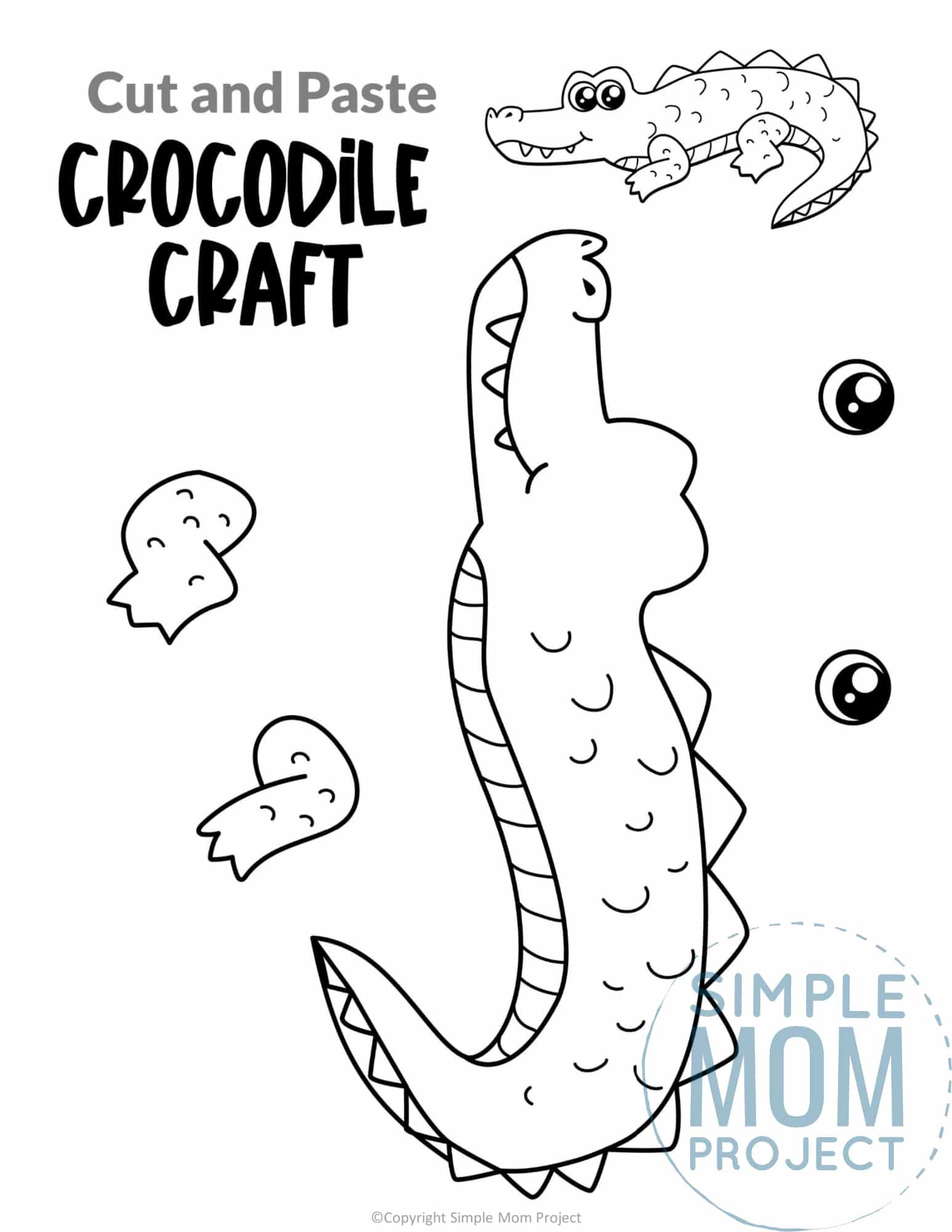 Crocodile Cut and Paste Craft for Toddlers, Preschoolers and Kindergarteners