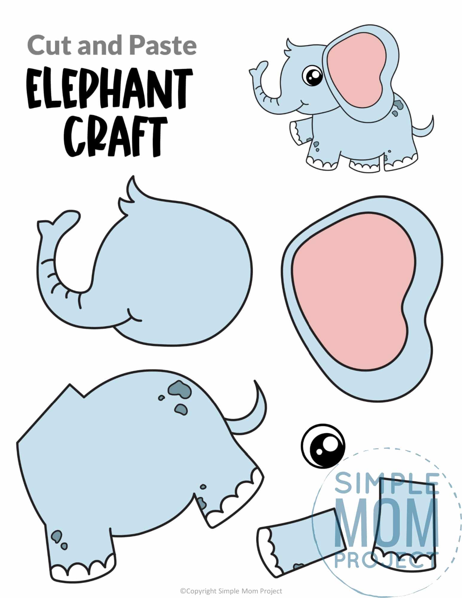Elephant Cut and Paste Craft for Toddlers, Preschoolers and Kindergarteners