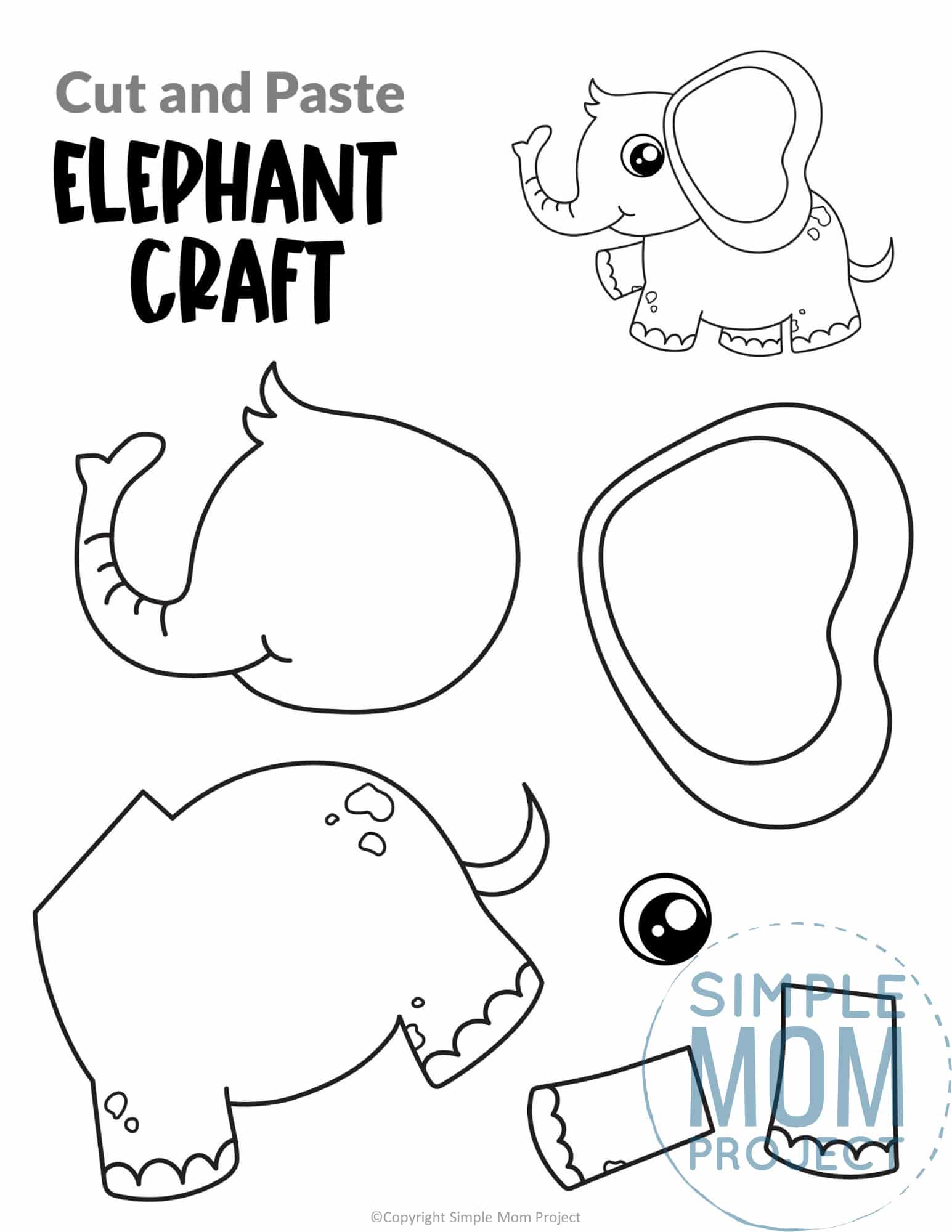 Elephant Cut and Paste Craft for Toddlers, Preschoolers and Kindergarteners