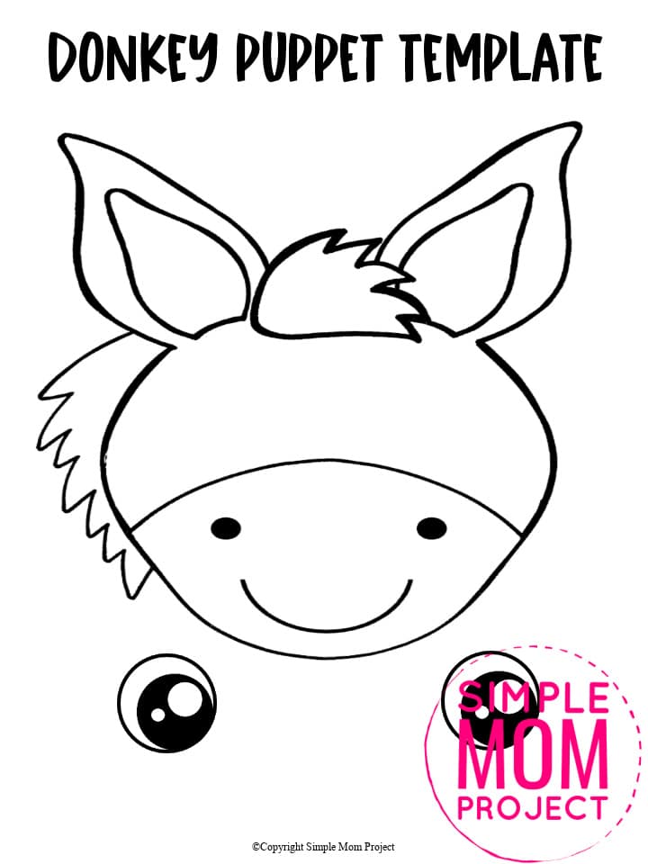 Free Printable Donkey Paper Bag Puppet Template for Kids Preschoolers and toddlers