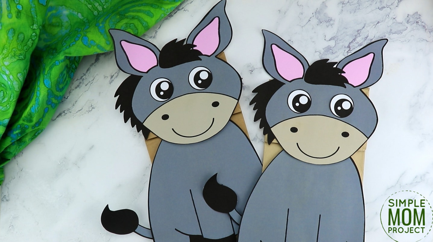 Free Printable Donkey Paper Bag Puppet Template for Kids Preschoolers and toddlers
