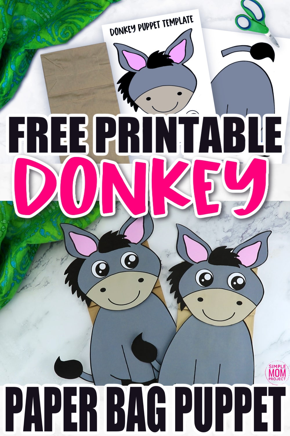 Free Printable Donkey Paper Bag Puppet Template for Kids Preschoolers and toddlers