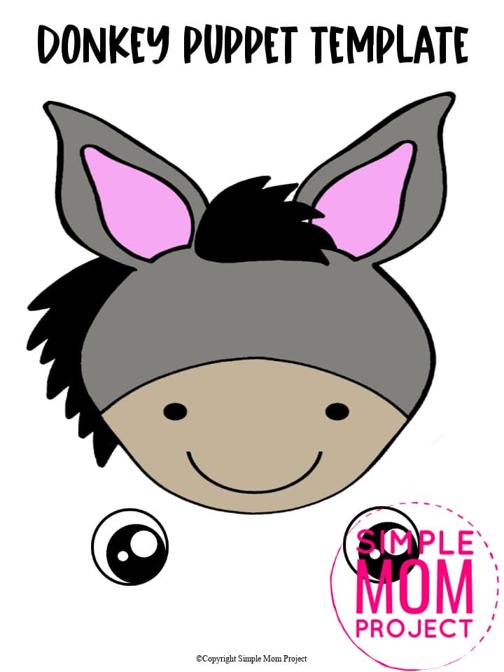 Free Printable Donkey Paper Bag Puppet Template for Kids Preschoolers and toddlers