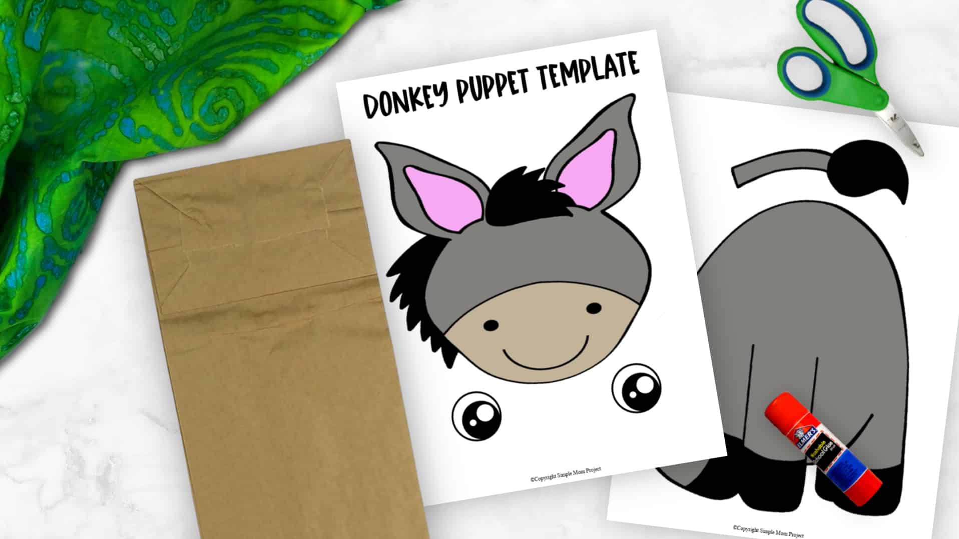 Free Printable Donkey Paper Bag Puppet Template for Kids Preschoolers and toddlers