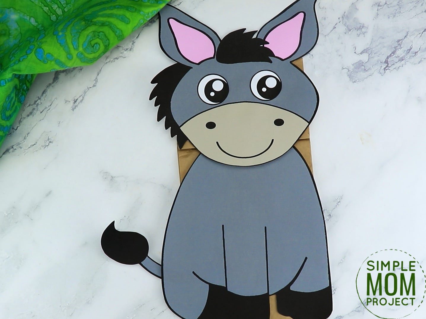 Free Printable Donkey Paper Bag Puppet Template for Kids Preschoolers and toddlers