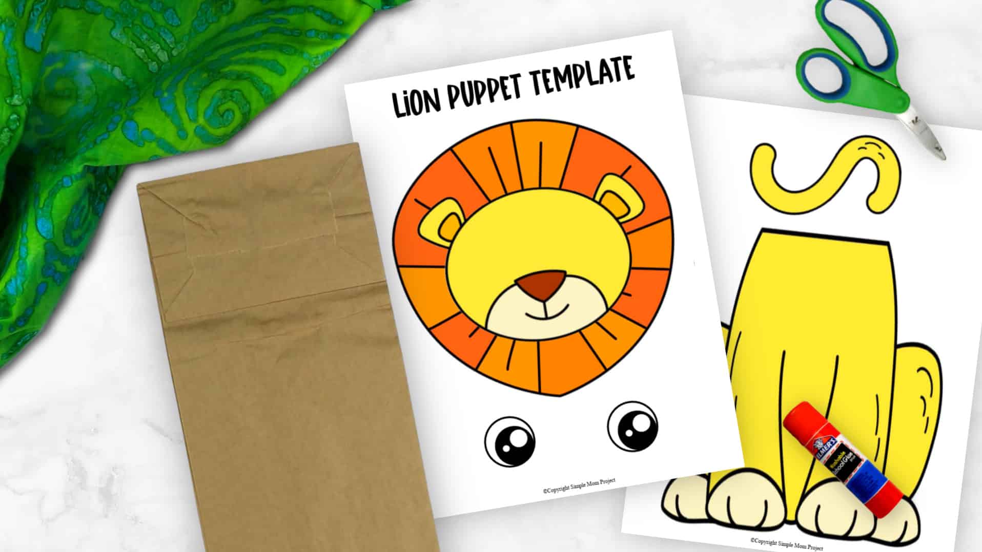 Free Printable Paper Bag Lion Puppet Craft for Kids preschoolers and toddlers