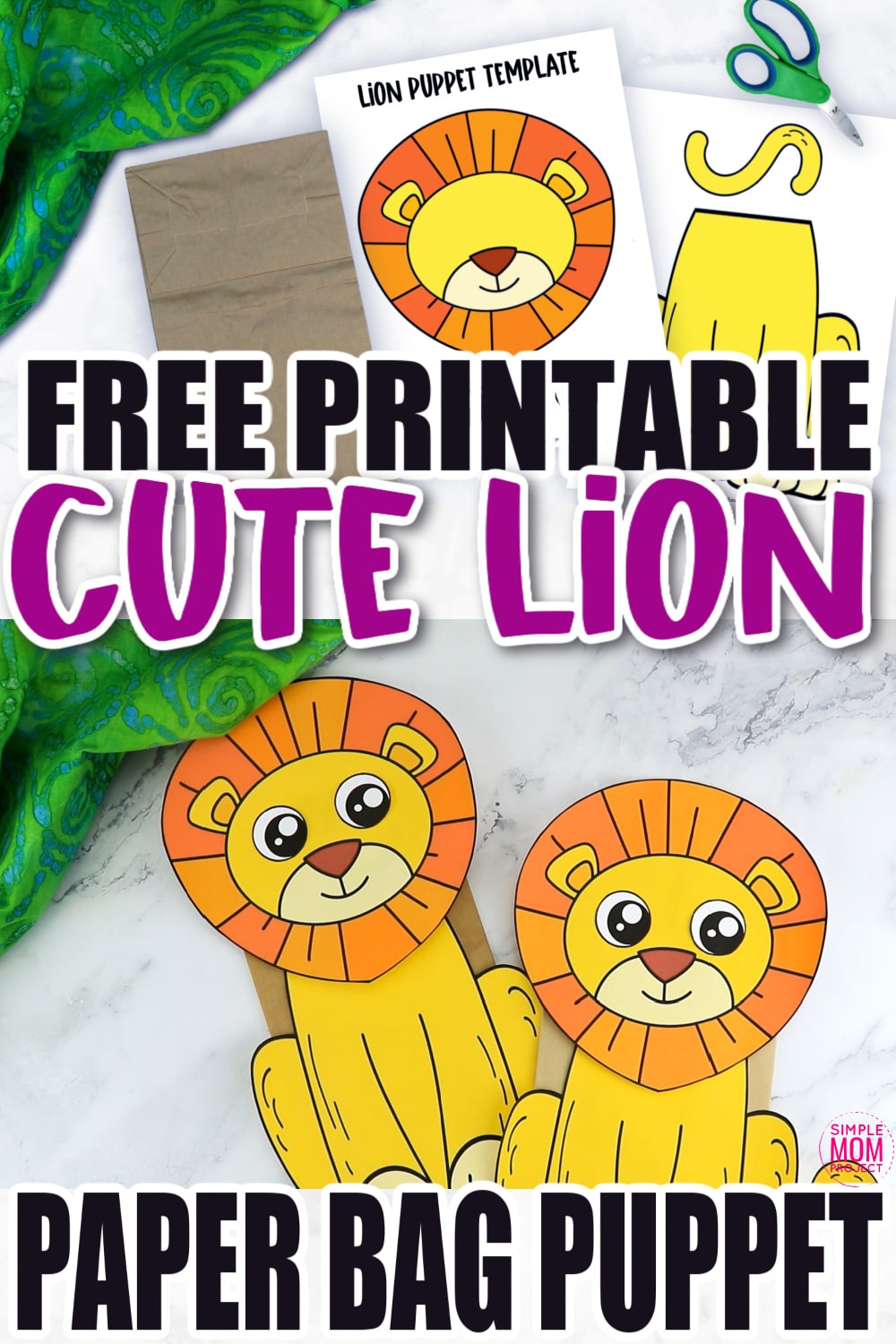 Free Printable Paper Bag Lion Puppet Craft for Kids preschoolers and toddlers