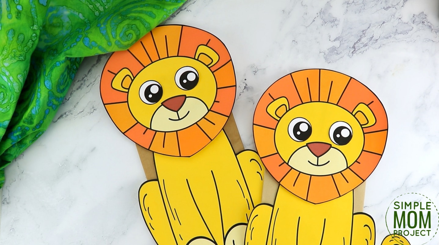 Free Printable Paper Bag Lion Puppet Craft for Kids preschoolers and toddlers