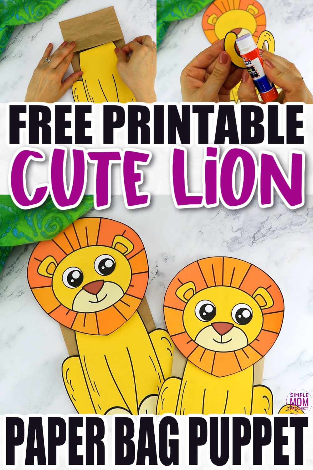 Free Printable Paper Bag Lion Puppet Craft for Kids preschoolers and toddlers