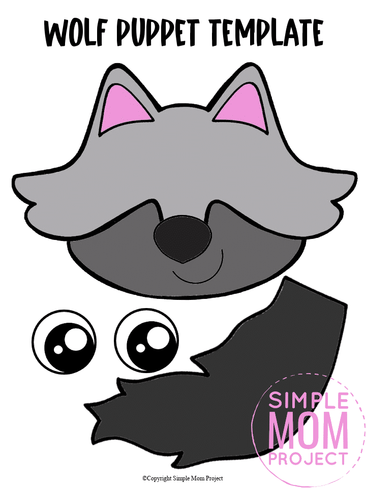 Free Printable Paper Bag Wolf Puppet Craft for Kids preschoolers and toddlers