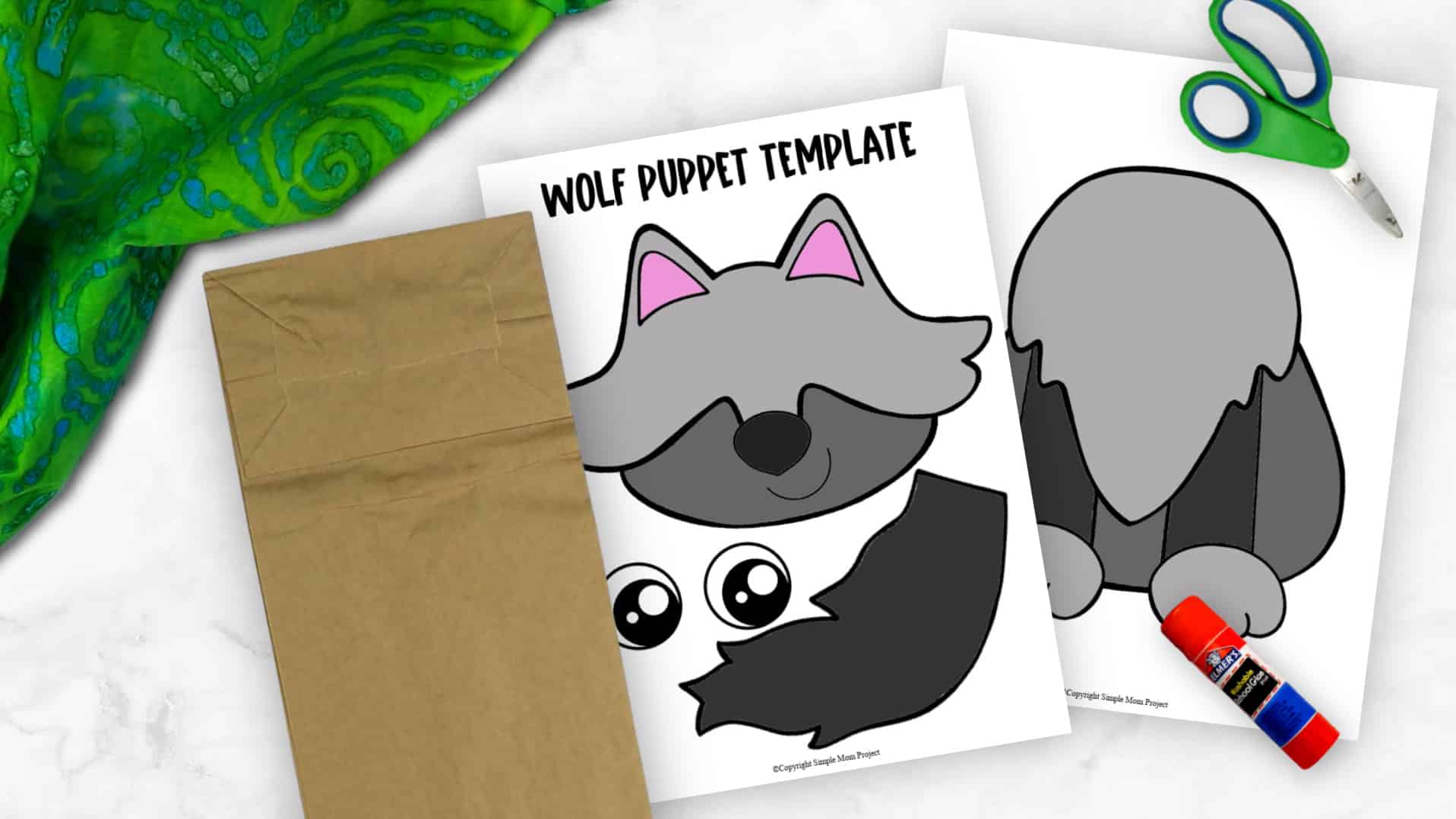 Free Printable Paper Bag Wolf Puppet Craft for Kids preschoolers and toddlers