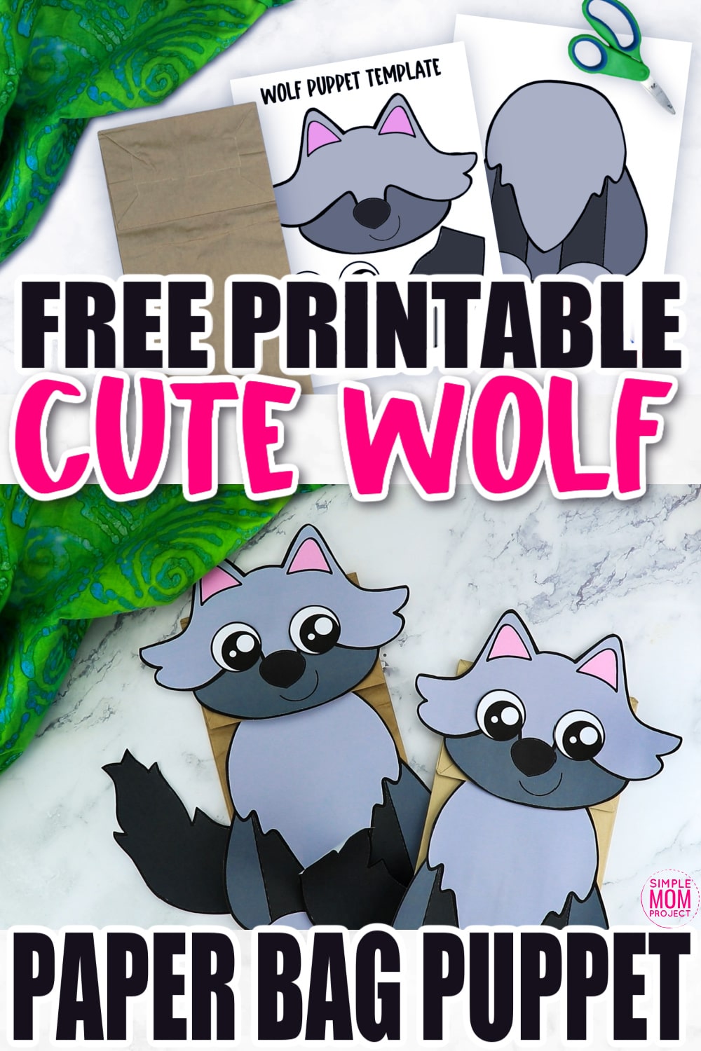 Free Printable Paper Bag Wolf Puppet Craft for Kids preschoolers and toddlers