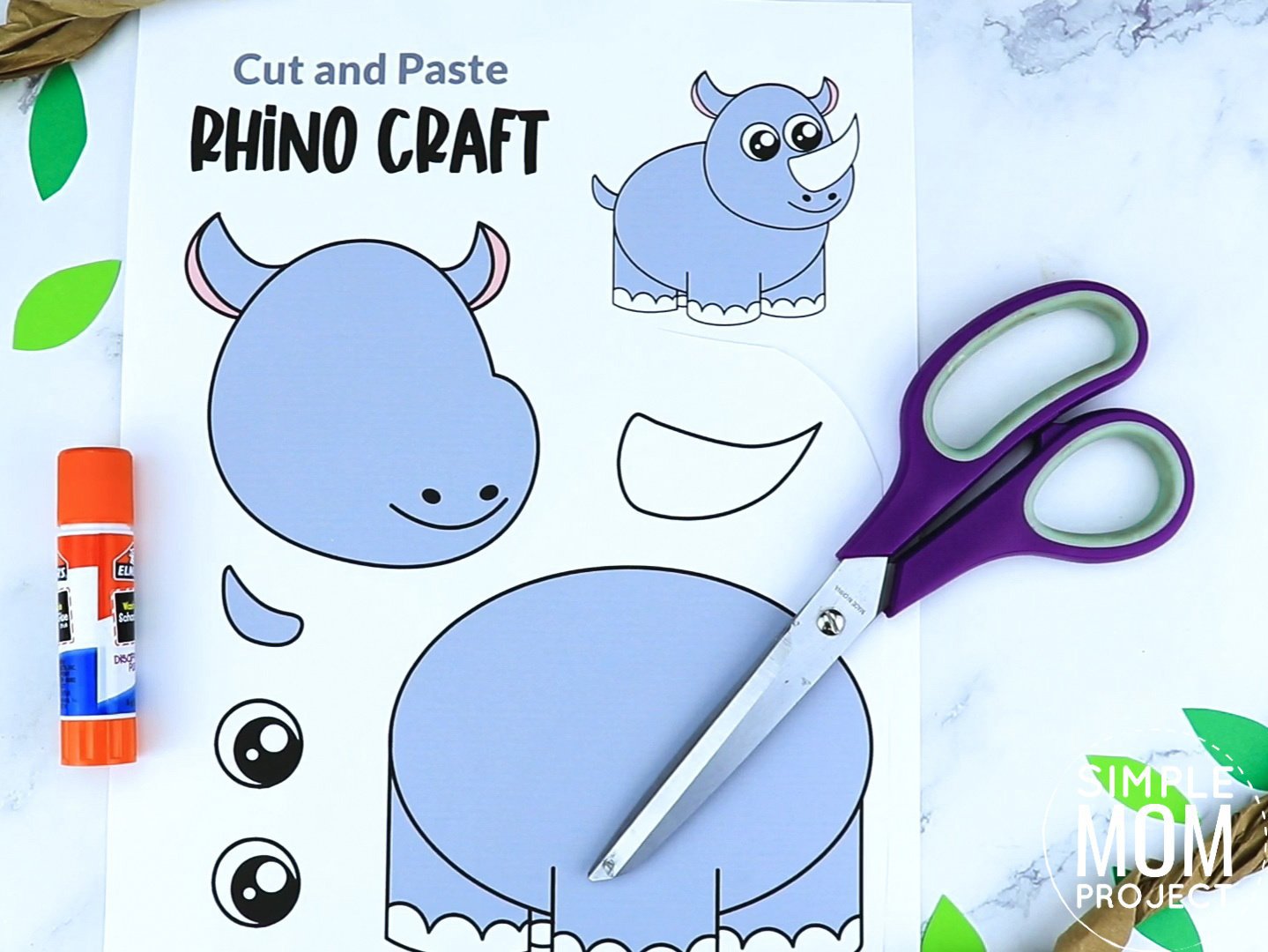 Free Printable Rhino Craft for preschoolers, toddlers and kindergartners