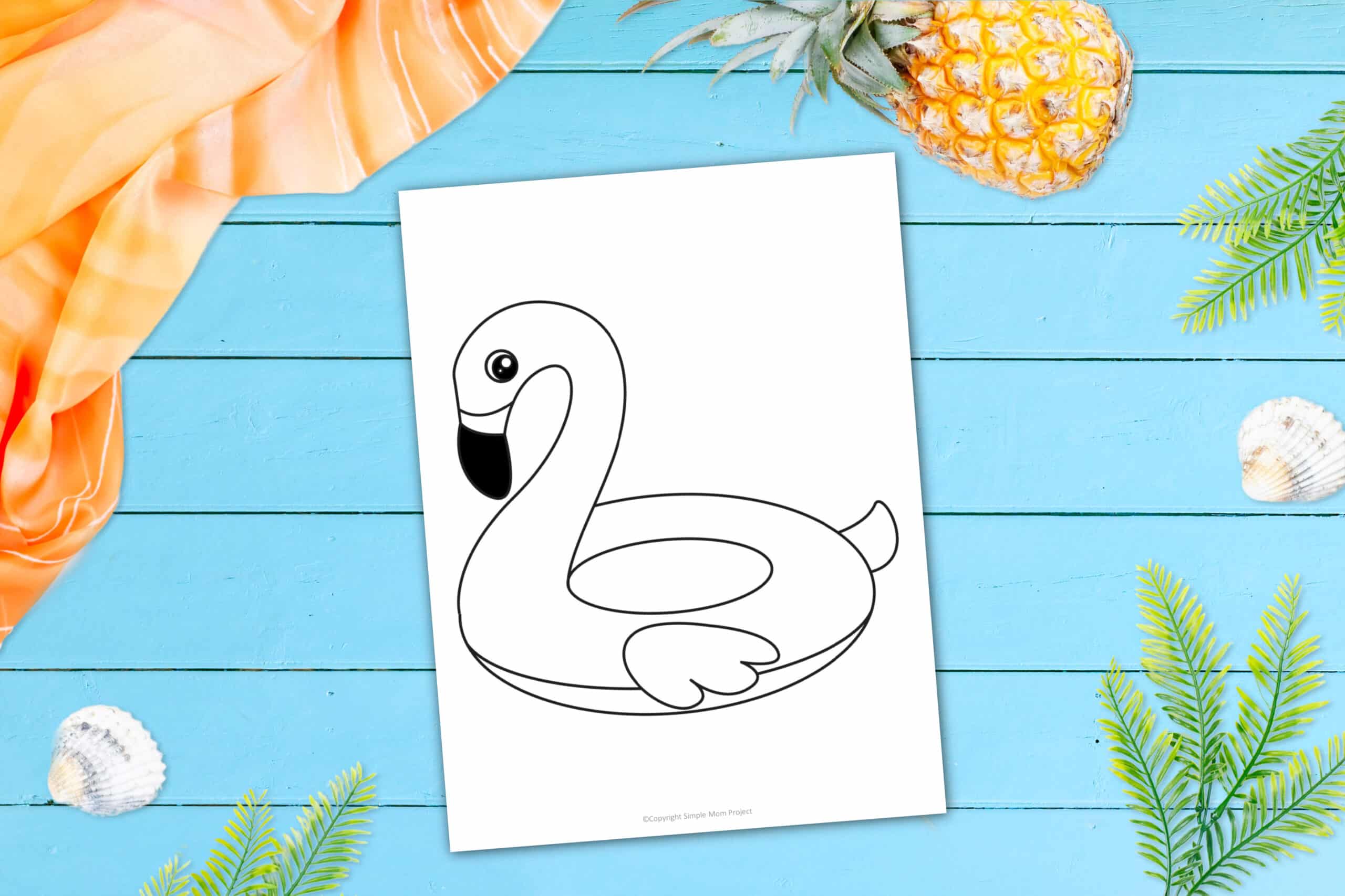 Free Printable Summer Beach Flamingo floatie Template for Kids, preschooler and toddler