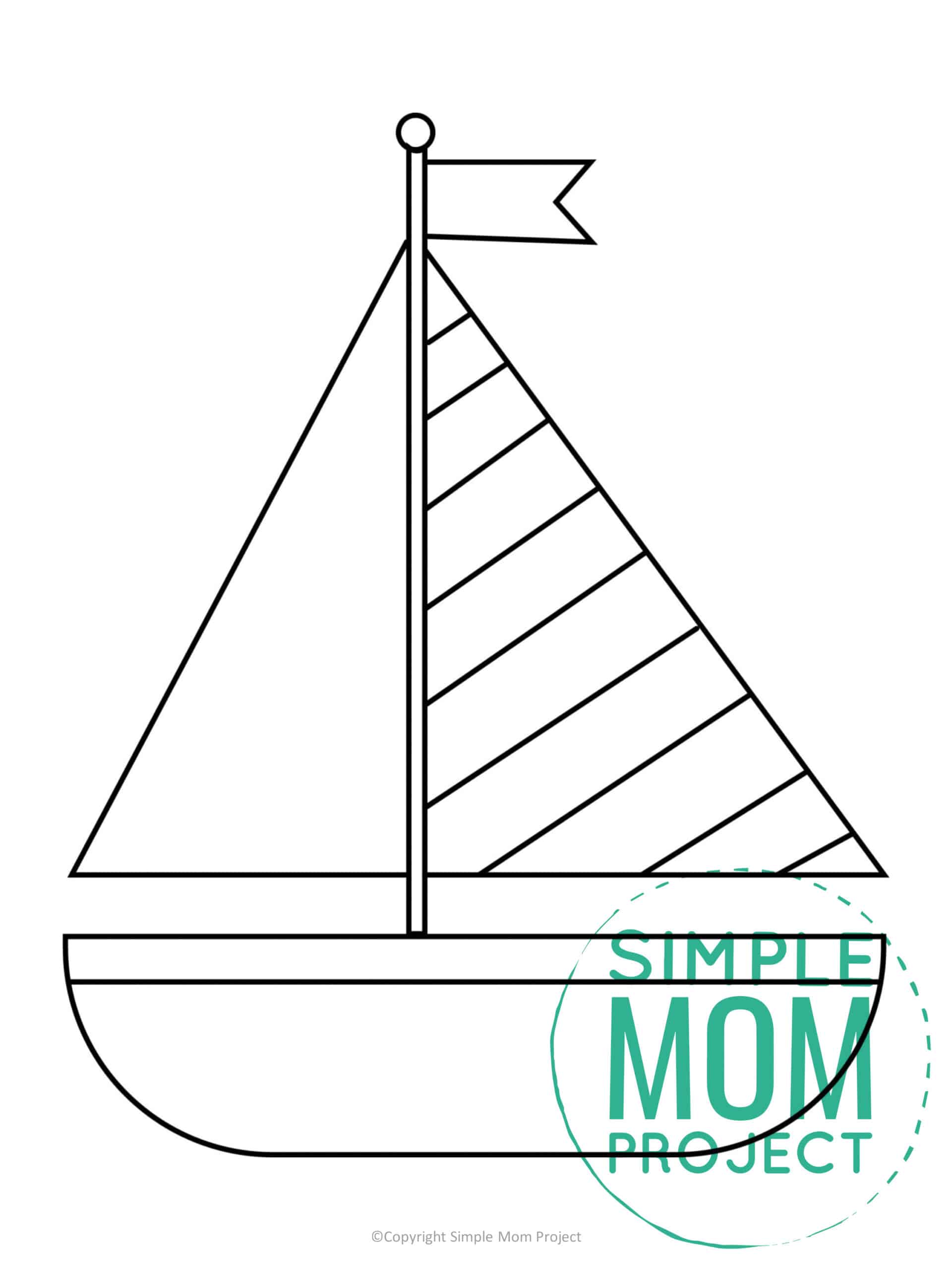 Free Printable Summer Beach Sailboat Template for Kids, preschooler and toddler
