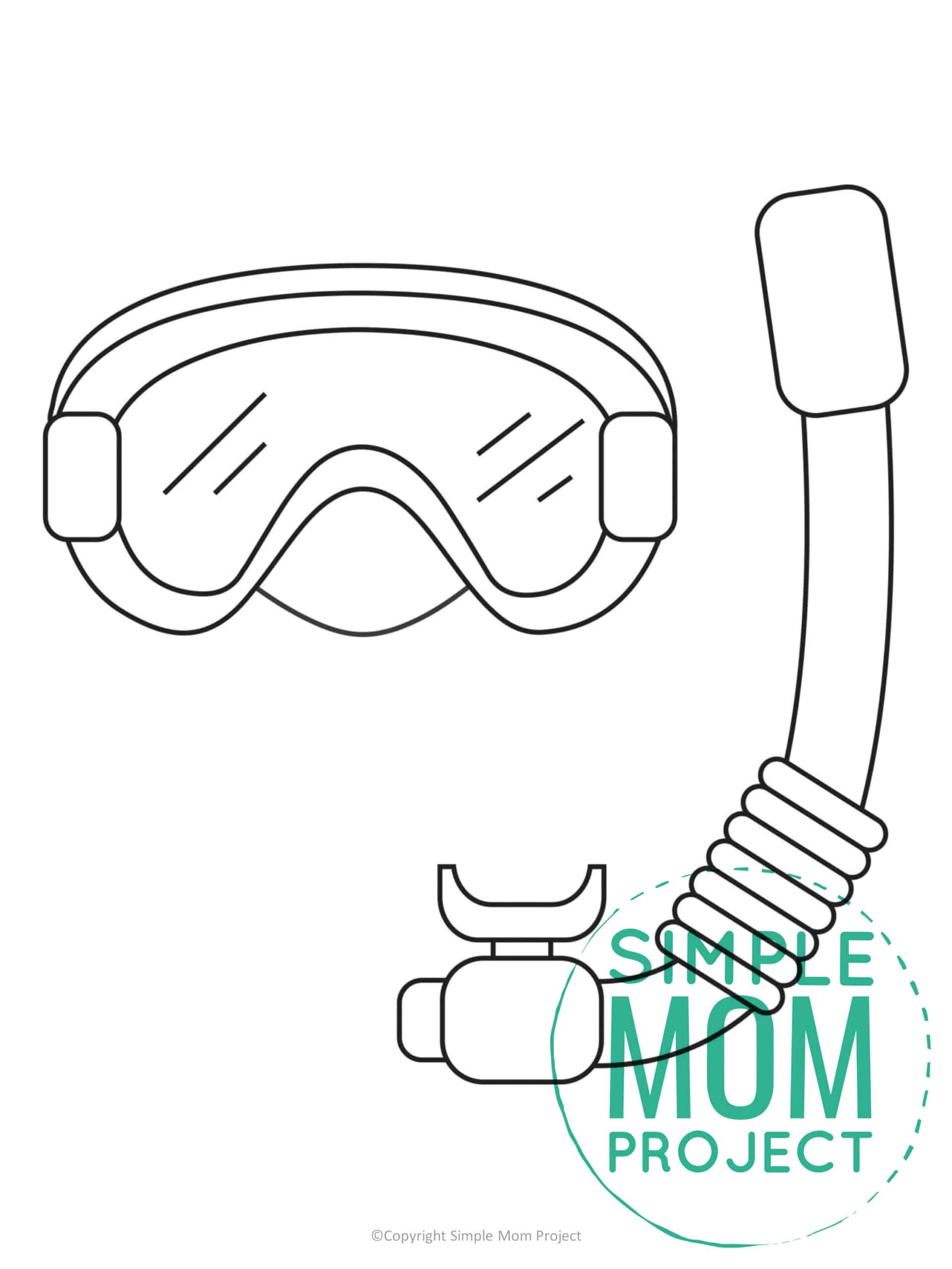 Free Printable Summer Beach Snorkel Template for Kids, preschooler and toddler