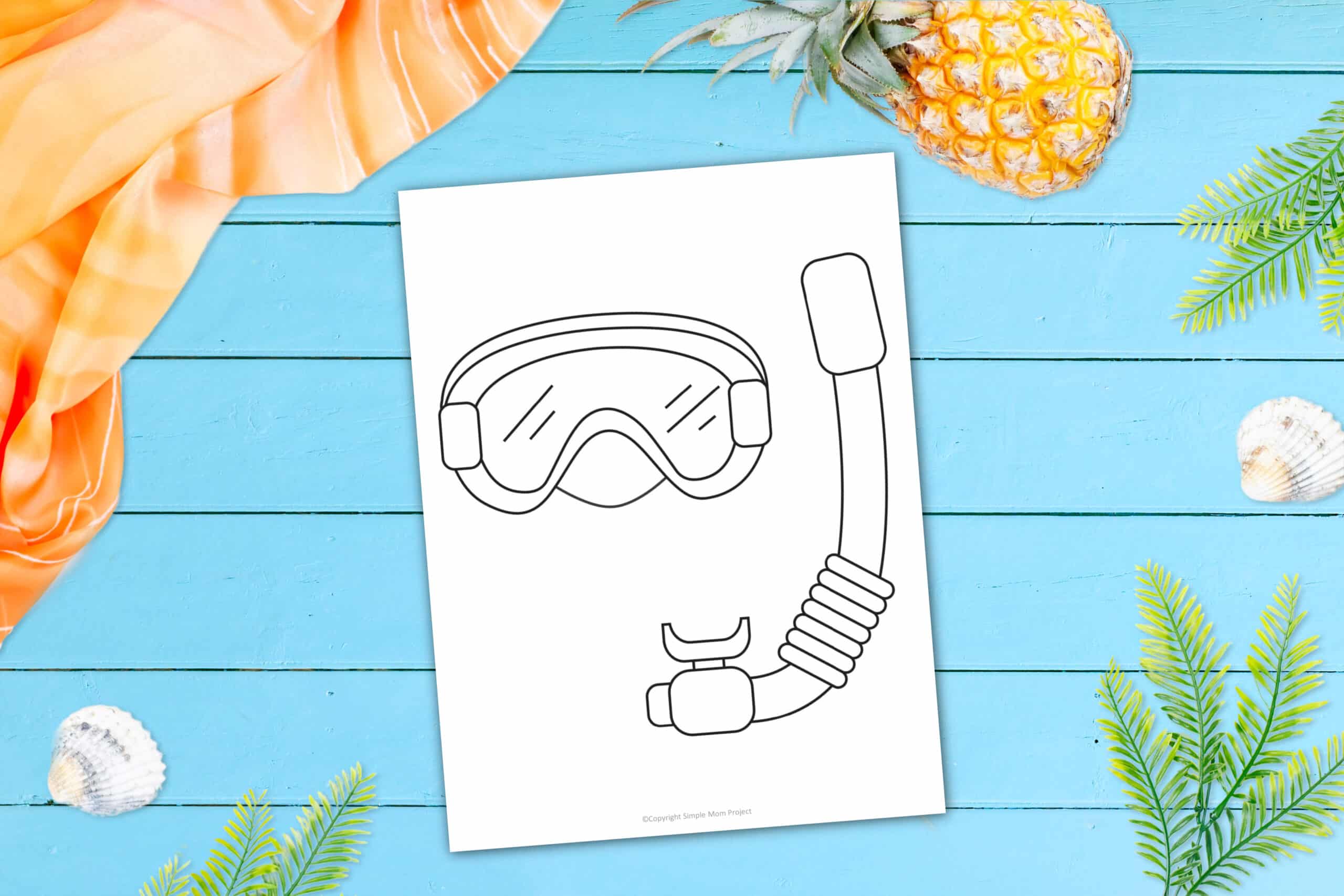 Free Printable Summer Beach Snorkel Template for Kids, preschooler and toddler
