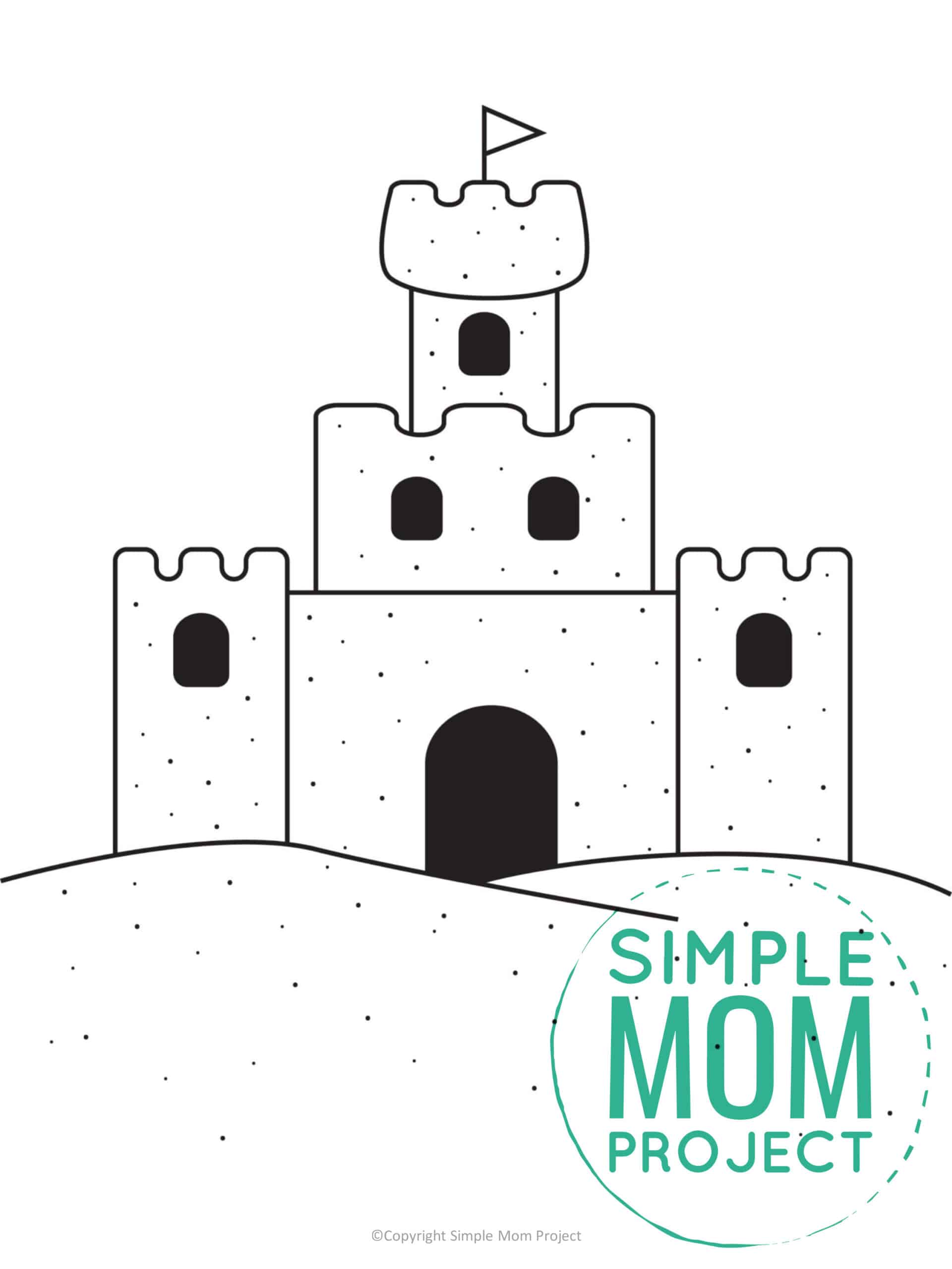 Free Printable Summer Beach Sandcastle Template for Kids, preschooler and toddler