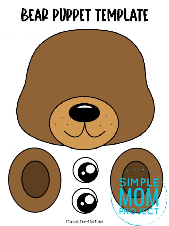 Free Printable Teddy Bear Paper Bag Puppet Template for Kids Preschoolers and toddlers