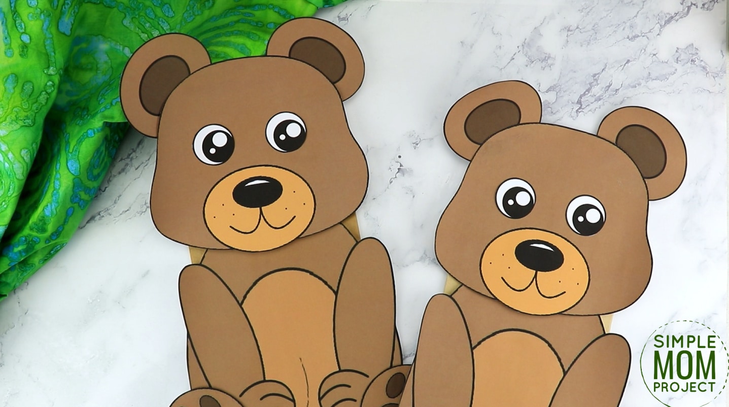 Free Printable Teddy Bear Paper Bag Puppet Template for Kids Preschoolers and toddlers