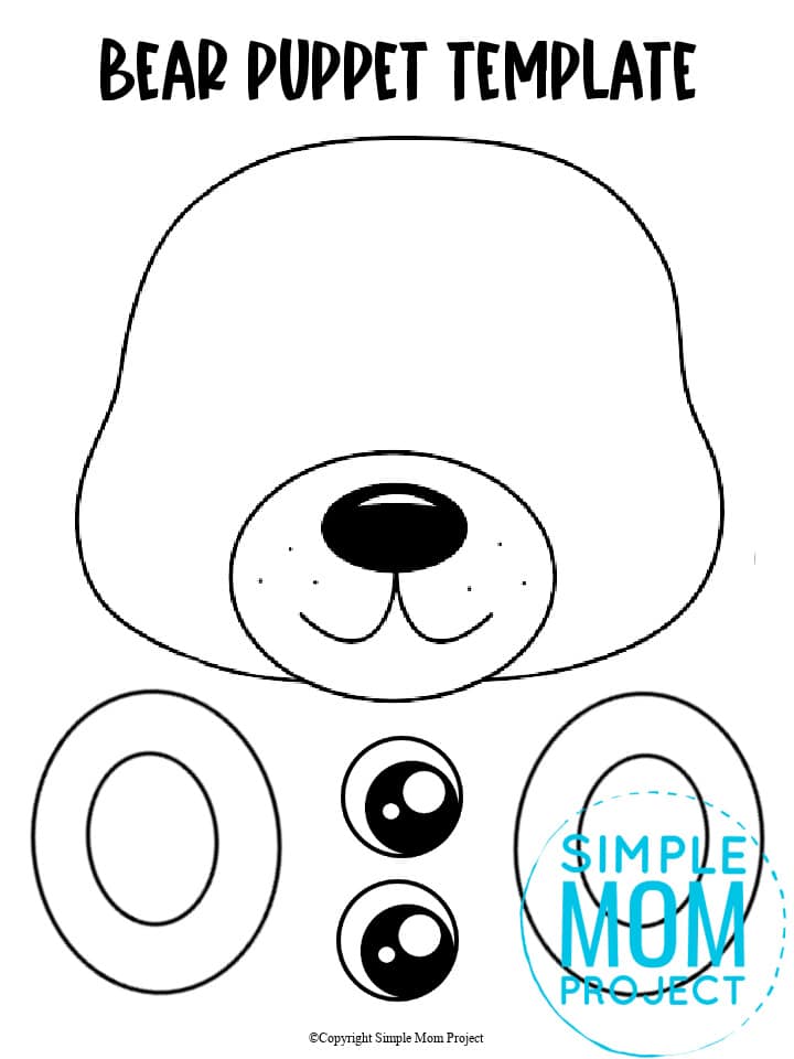 Free Printable Teddy Bear Paper Bag Puppet Template for Kids Preschoolers and toddlers