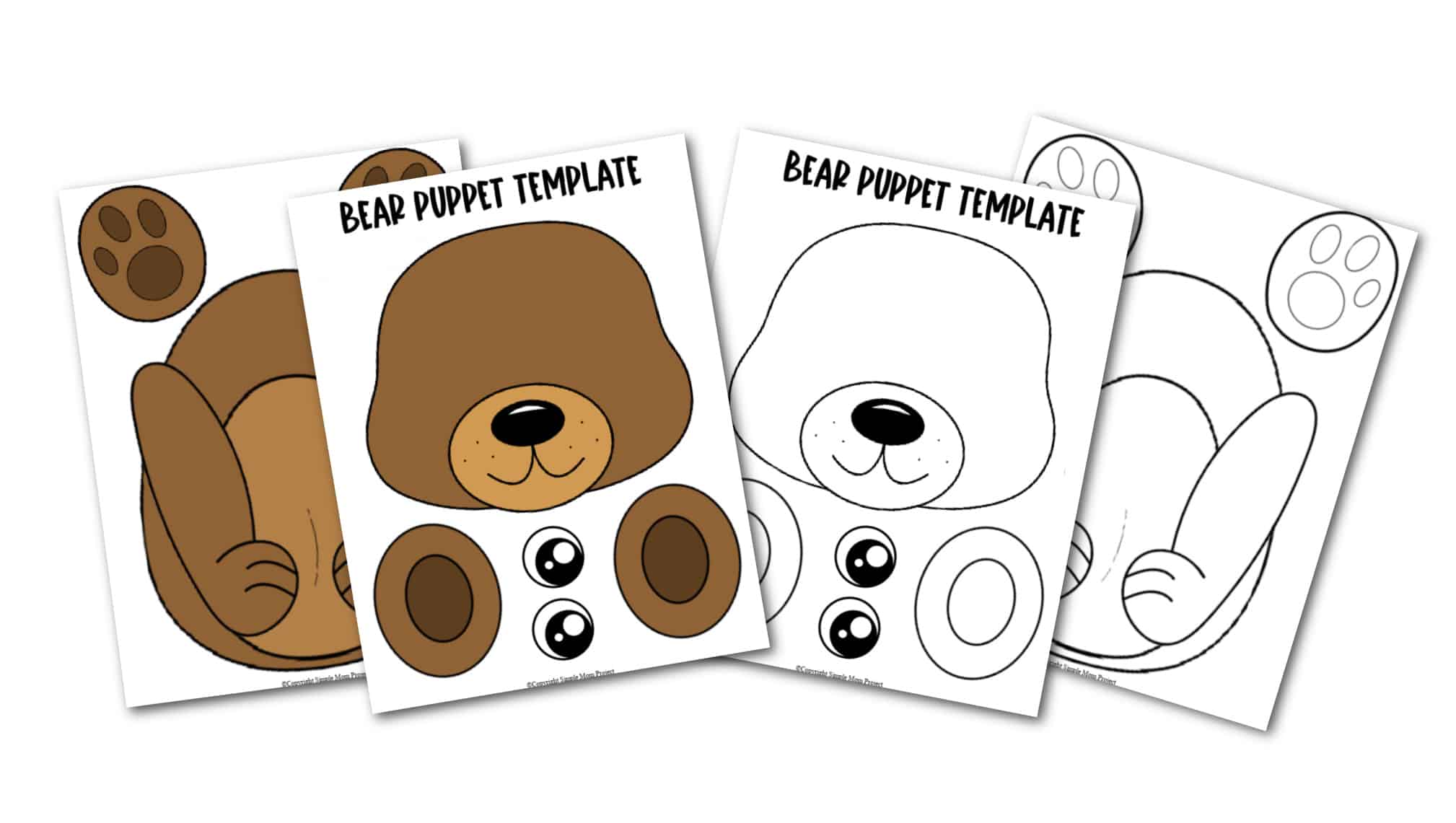 Free Printable Teddy Bear Paper Bag Puppet Template for Kids Preschoolers and toddlers
