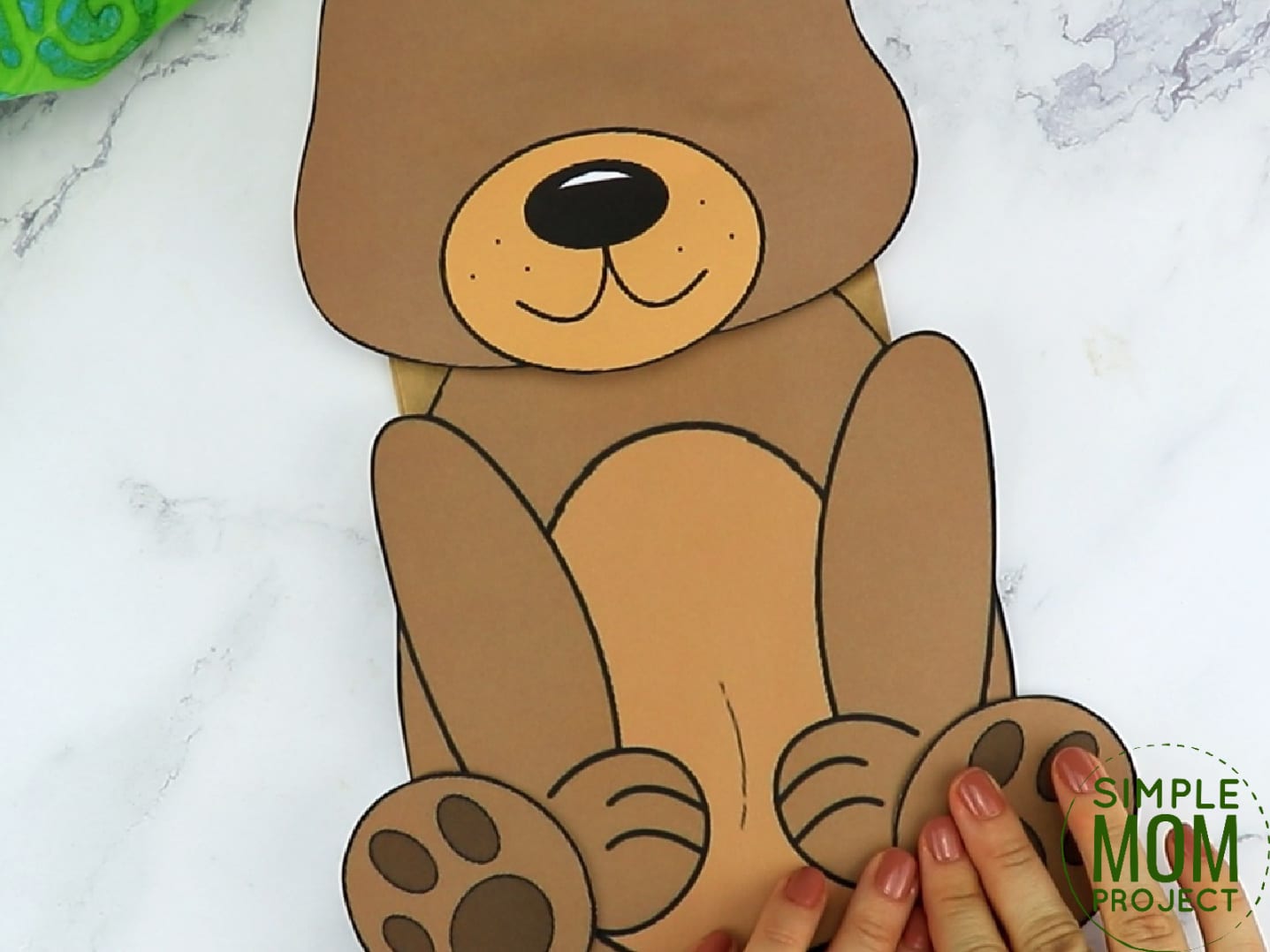 Free Printable Teddy Bear Paper Bag Puppet Template for Kids Preschoolers and toddlers