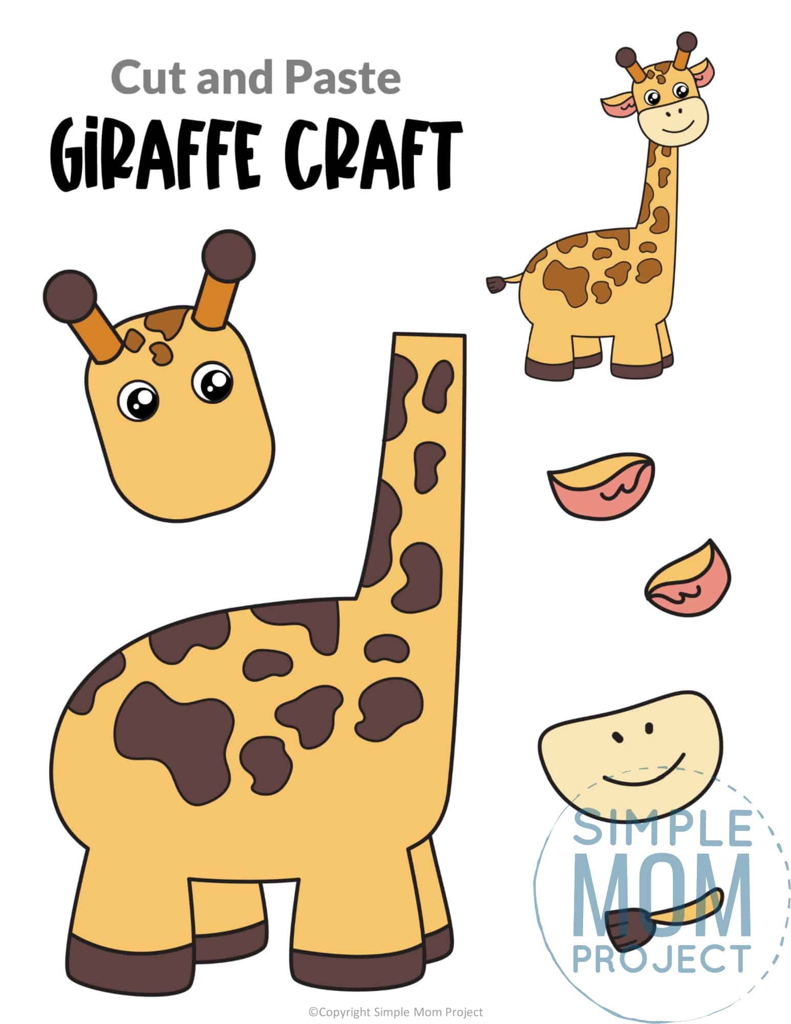 Giraffe Cut and Paste Craft for Toddlers, Preschoolers and Kindergarteners
