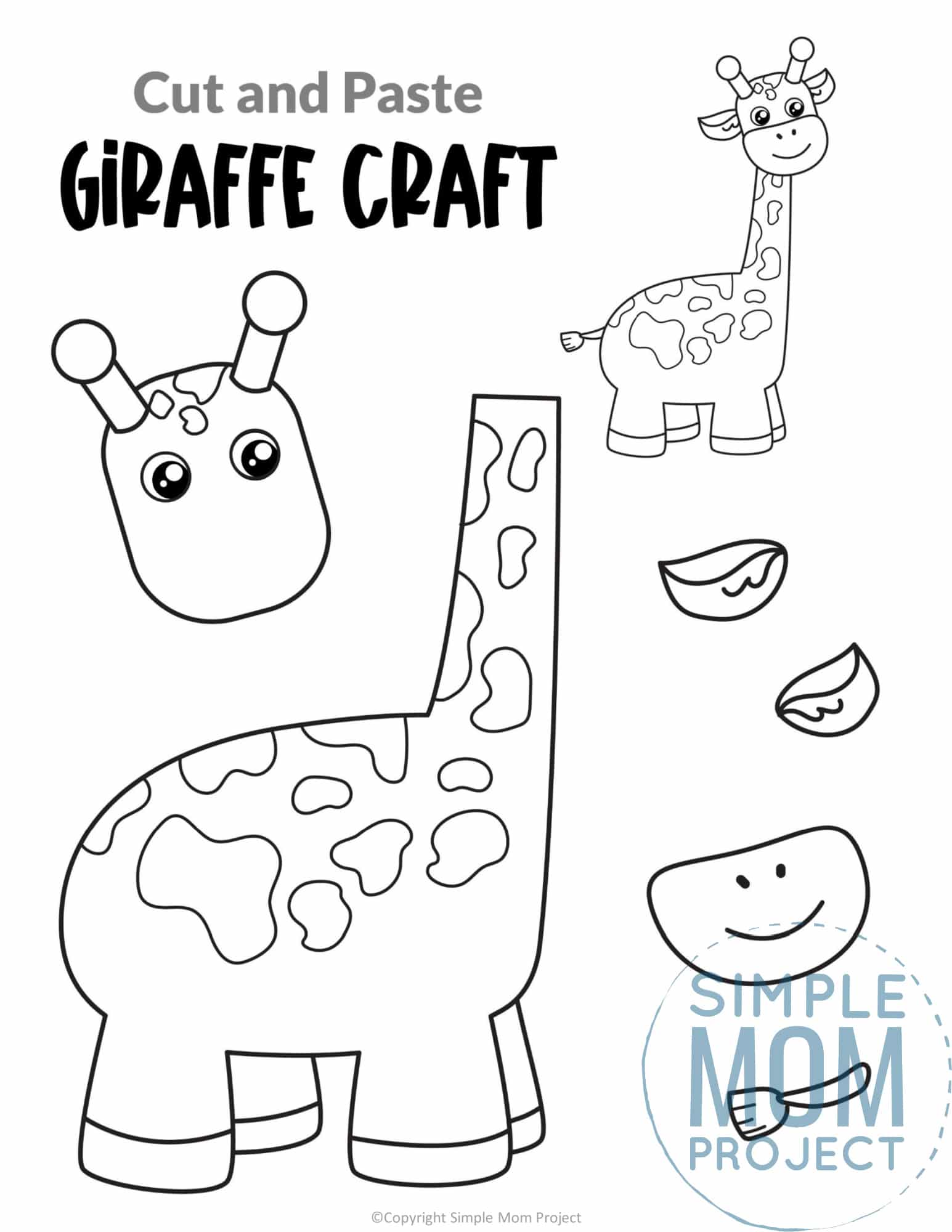 Giraffe Cut and Paste Craft for Toddlers, Preschoolers and Kindergarteners