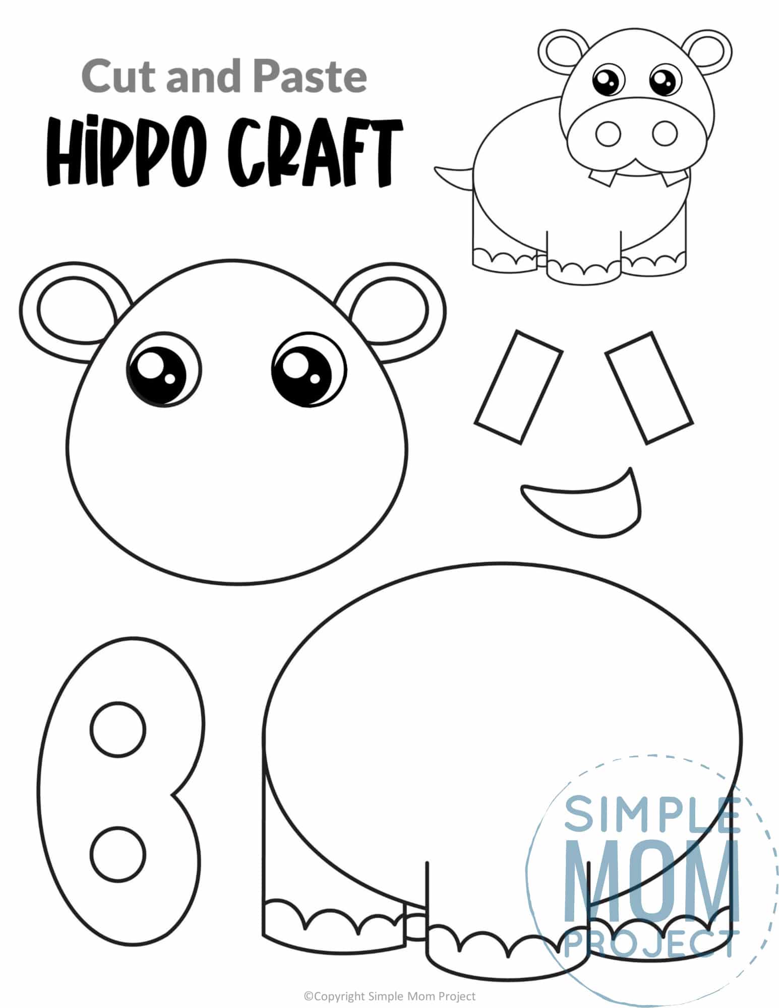 Hippo Cut and Paste Craft for Toddlers, Preschoolers and Kindergarteners
